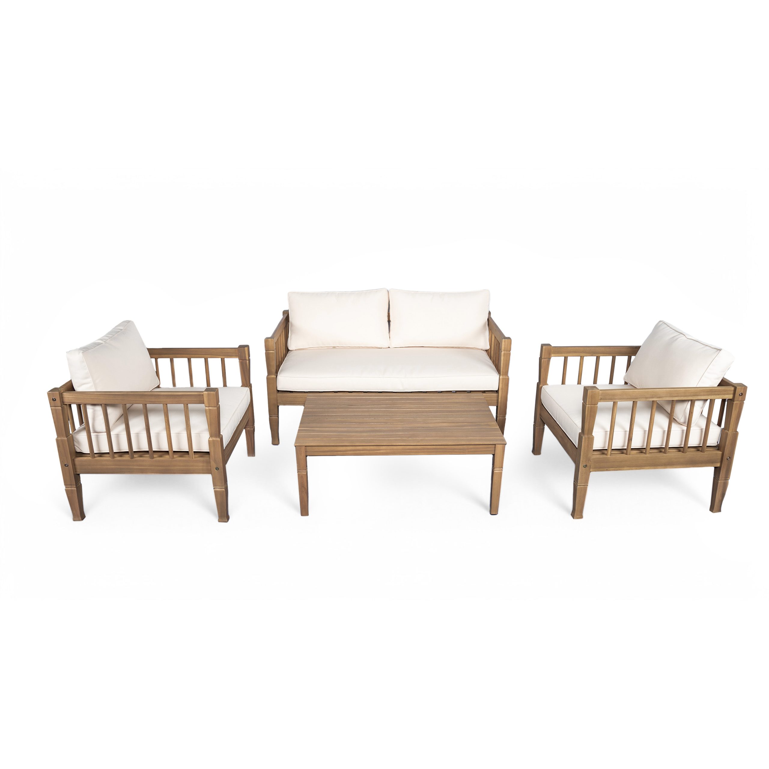 4-Piece Patio Furniture Set, Outdoor Furniture with coffee table, Patio Conversation Set Deep Seating with Thick Cushion for Backyard Porch Balcony,Light Brown - Image 5