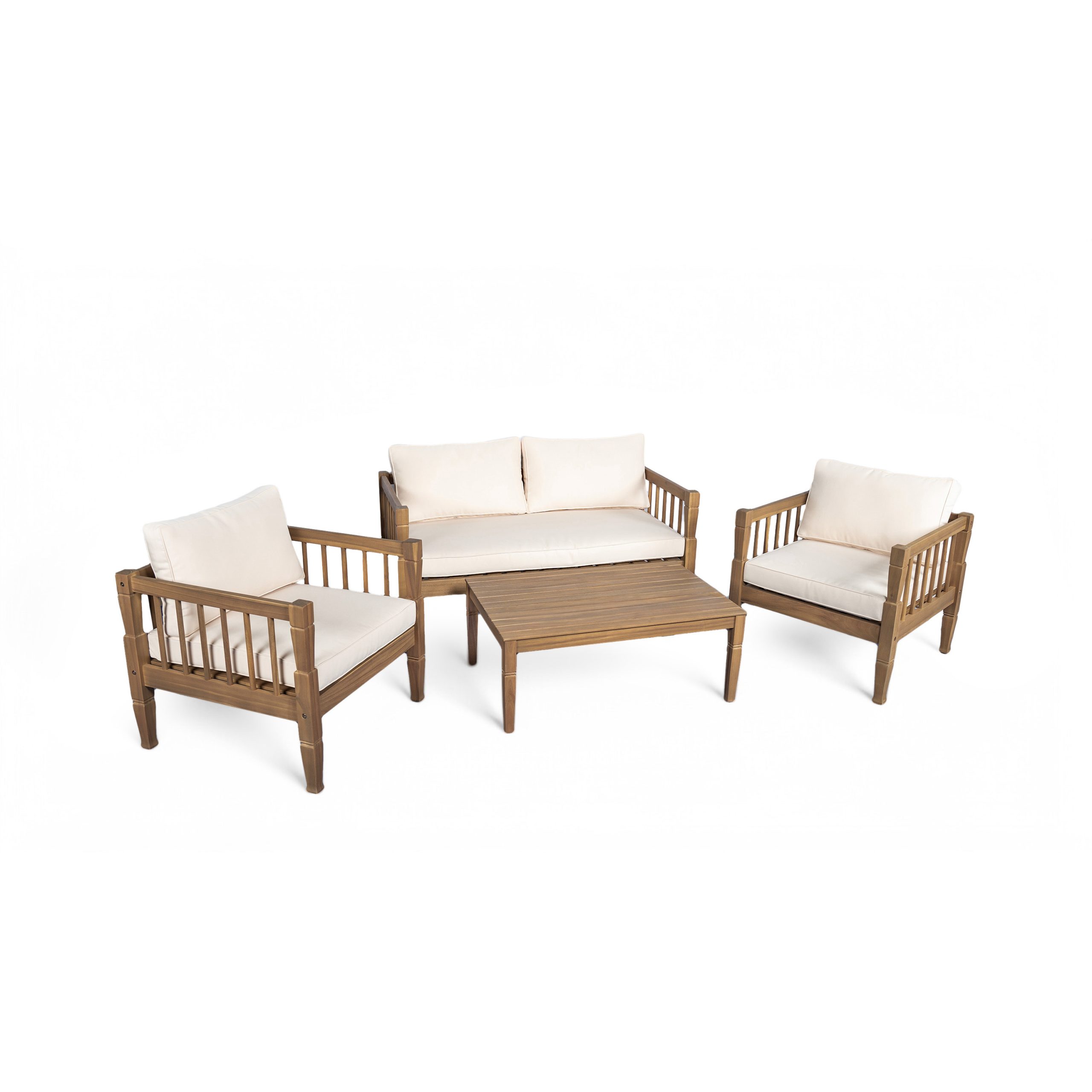 4-Piece Patio Furniture Set, Outdoor Furniture with coffee table, Patio Conversation Set Deep Seating with Thick Cushion for Backyard Porch Balcony,Light Brown - Image 6