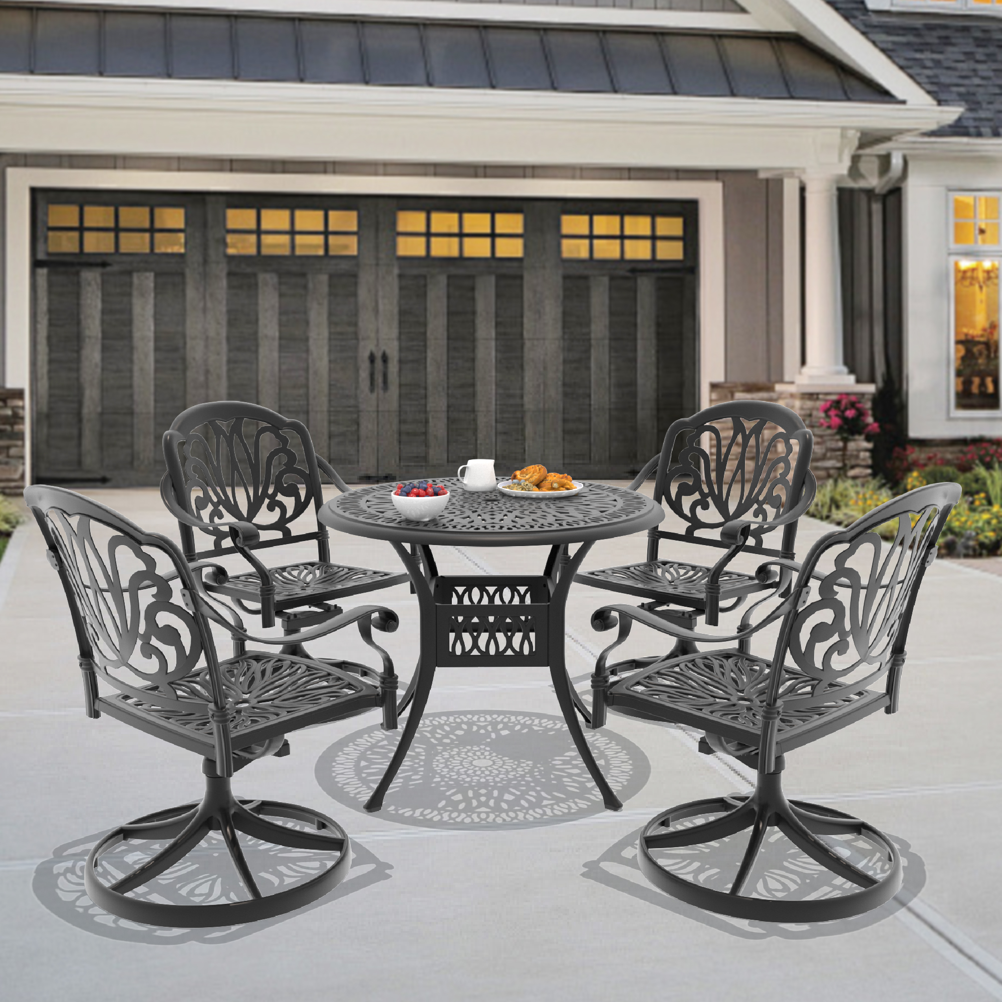 5-Piece All-Weather Cast Aluminum Dining Set, Include 4 Swivel Chairs and 35.43" Round Table With Black Frame (same sku:W1710S00433 ) - Image 2
