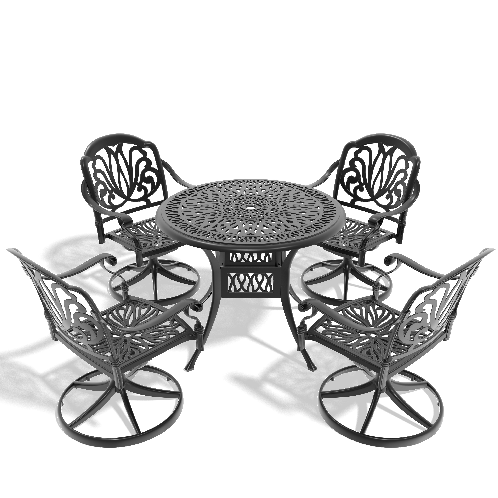 5-Piece All-Weather Cast Aluminum Dining Set, Include 4 Swivel Chairs and 35.43" Round Table With Black Frame (same sku: W1710S00263 ) - Image 2
