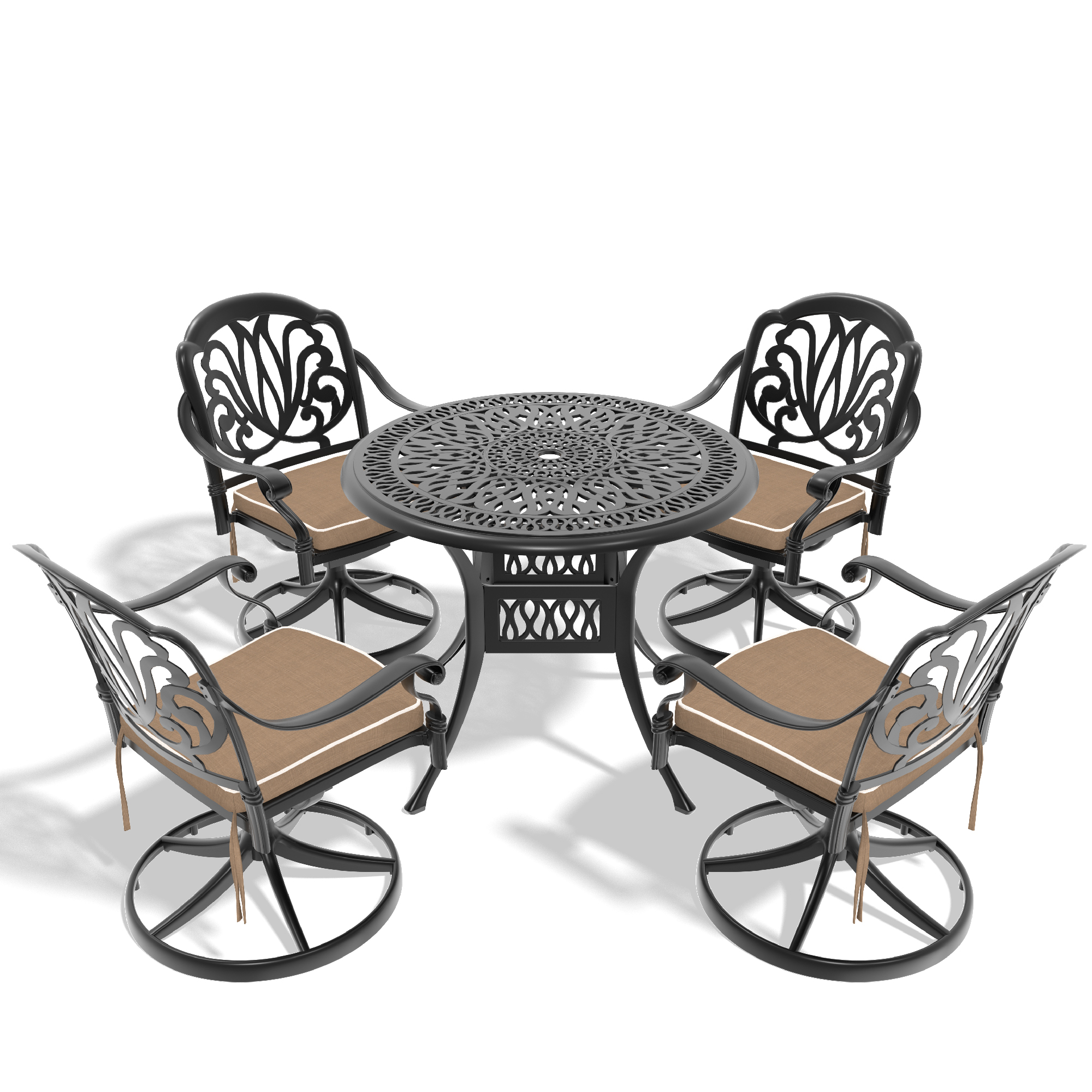 5-Piece All-Weather Cast Aluminum Dining Set, Include 4 Swivel Chairs and 35.43" Round Table With Black Frame (same sku: W1710S00263 ) - Image 3