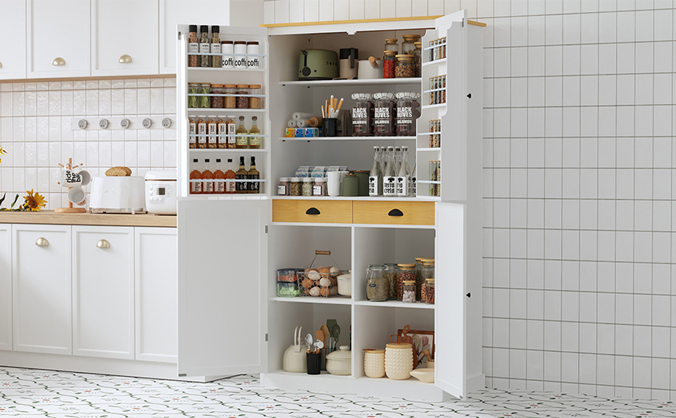 [Assembly Video Provided]TOPMAX 40.2x20x71.3inch High Freestanding Kitchen Pantry Large Cupboard Storage Cabinet with 2 Drawers, 2 Adjustable Shelves, 8 Door Shelves for Kitchen, Dining Room,White - Image 2