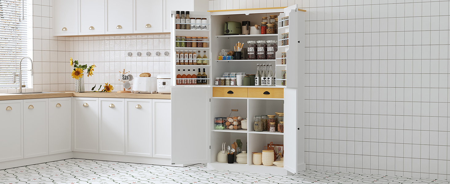 [Assembly Video Provided]TOPMAX 40.2x20x71.3inch High Freestanding Kitchen Pantry Large Cupboard Storage Cabinet with 2 Drawers, 2 Adjustable Shelves, 8 Door Shelves for Kitchen, Dining Room,White - Image 3