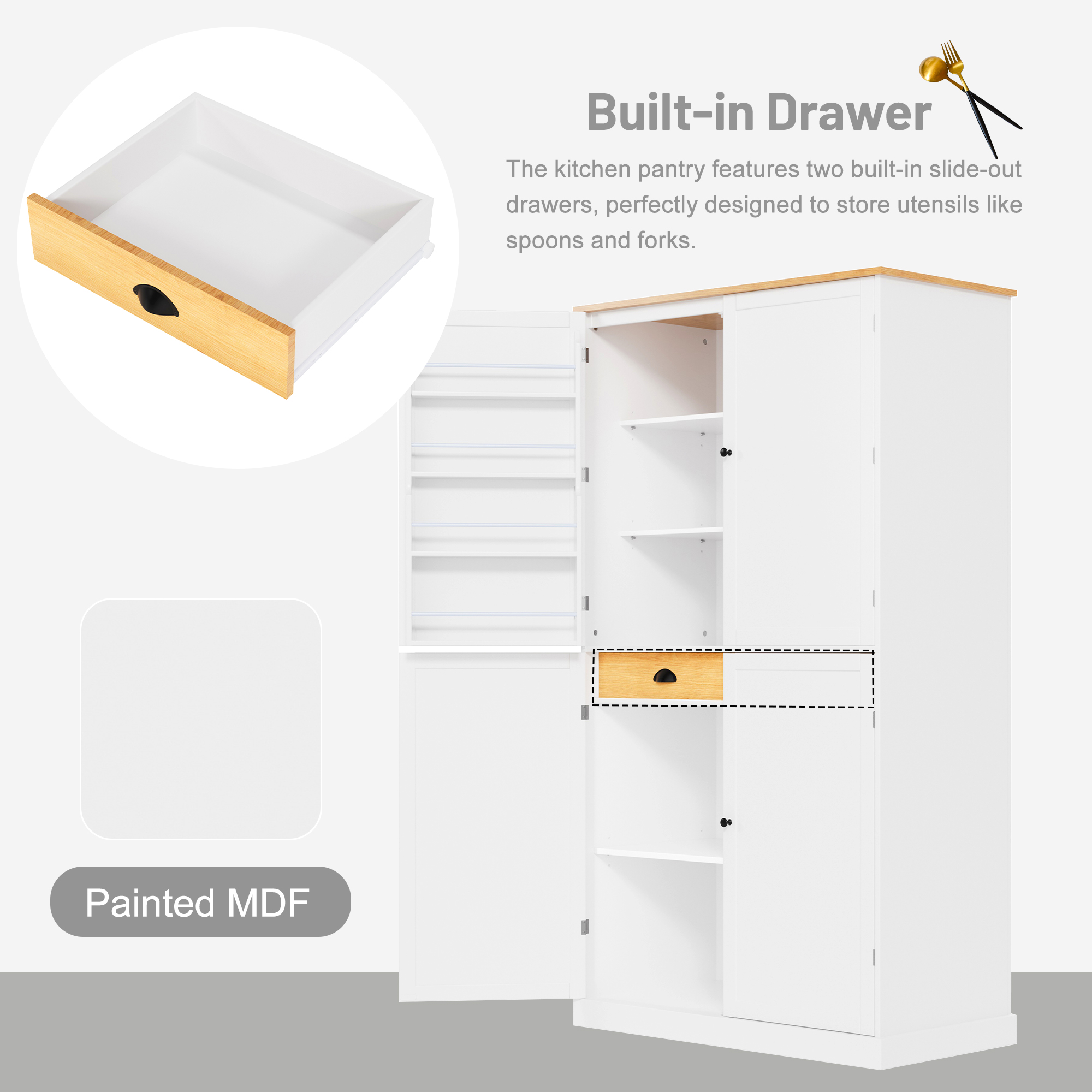 [Assembly Video Provided]TOPMAX 40.2x20x71.3inch High Freestanding Kitchen Pantry Large Cupboard Storage Cabinet with 2 Drawers, 2 Adjustable Shelves, 8 Door Shelves for Kitchen, Dining Room,White - Image 6
