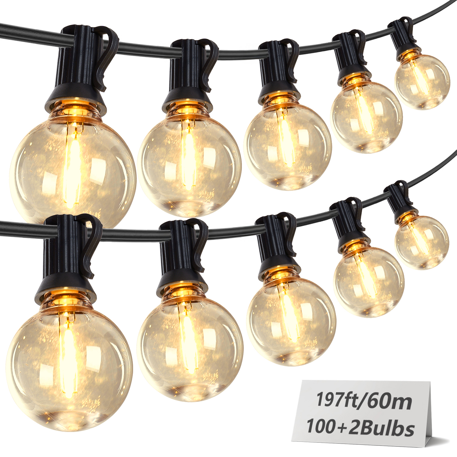 197FT LED Outdoor String Lights, Plug-in Waterproof Patio Lights with 100 Shatterproof Bulbs, Warm White Outdoor Hanging Light Decor for Backyard Deck Garden Bistro Porch Party - Image 2