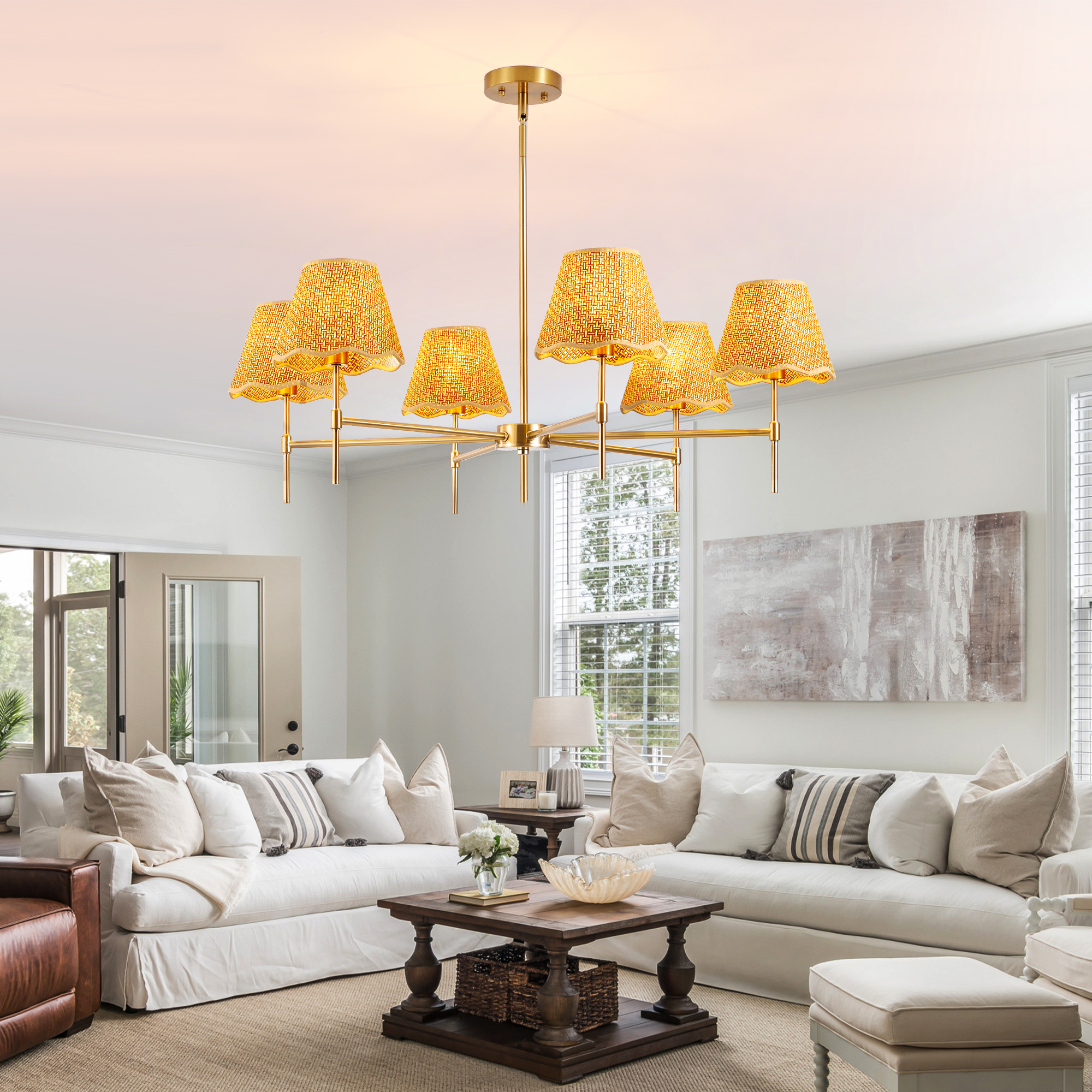 Boho Rattan Chandelier 6-Lights Rustic Industrial Pendant Light Large Adjustable Pendant Lighting Fixtures for Kitchen Island Dining Living Room,UL Listed - Image 2