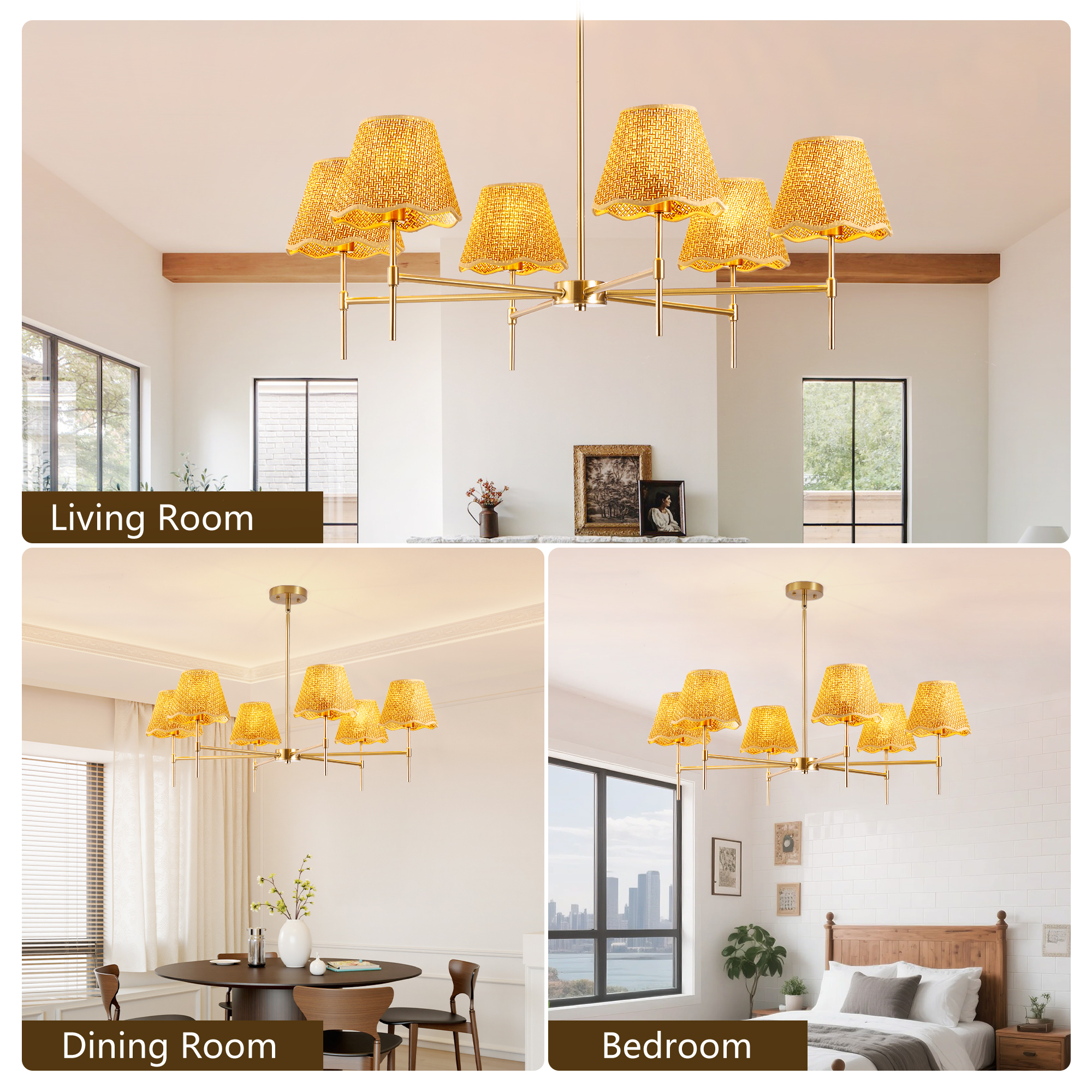 Boho Rattan Chandelier 6-Lights Rustic Industrial Pendant Light Large Adjustable Pendant Lighting Fixtures for Kitchen Island Dining Living Room,UL Listed - Image 3