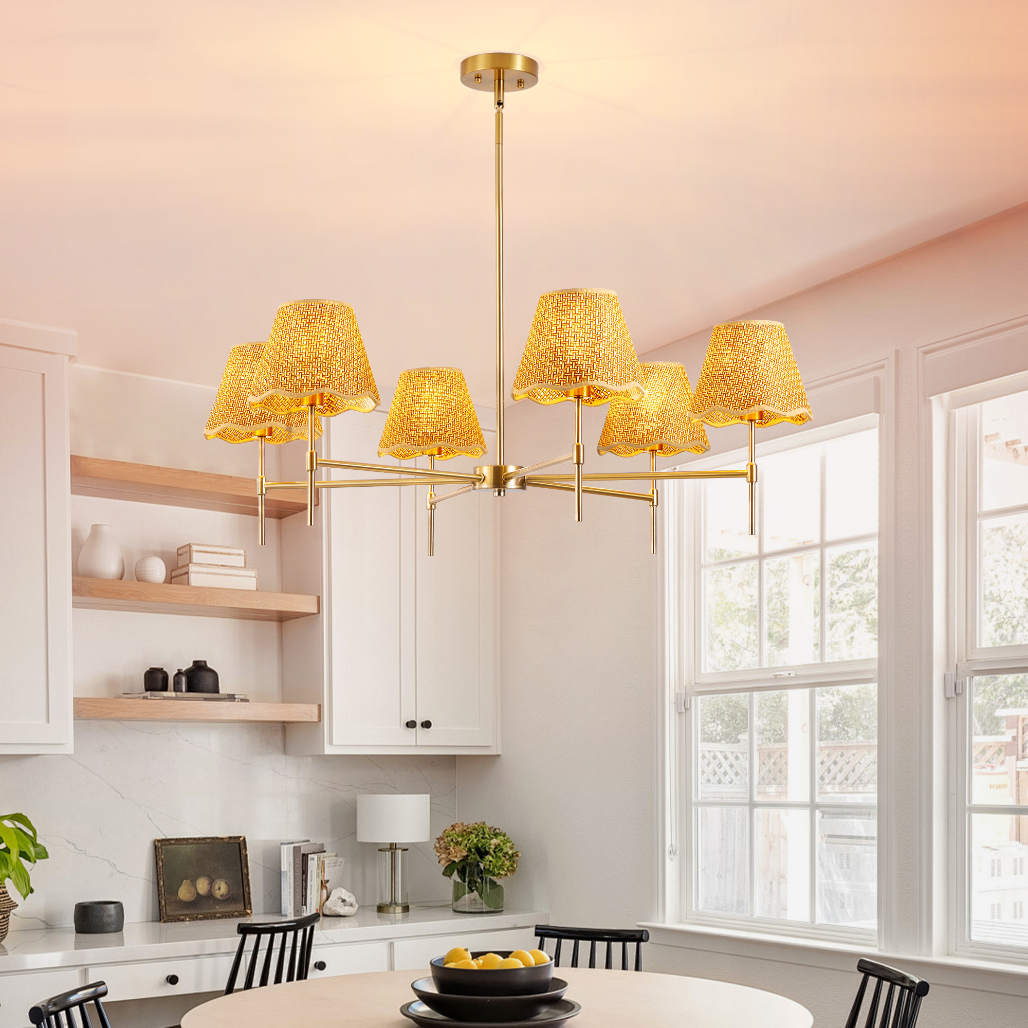 Boho Rattan Chandelier 6-Lights Rustic Industrial Pendant Light Large Adjustable Pendant Lighting Fixtures for Kitchen Island Dining Living Room,UL Listed - Image 4