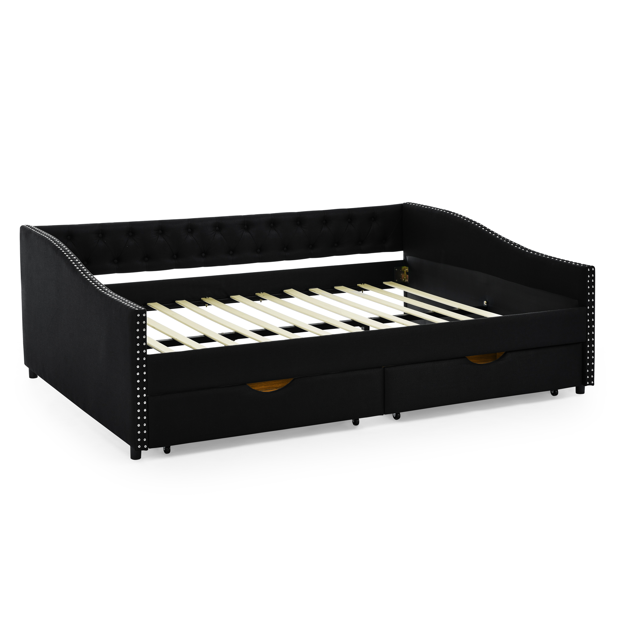Queen Size Daybed with Drawers Upholstered Tufted Sofa Bed,,with Button on Back and Copper Nail on Waved Shape Arms(84.5"x63.5"x26.5") (OLD SKU: W1413S00033) - Image 6