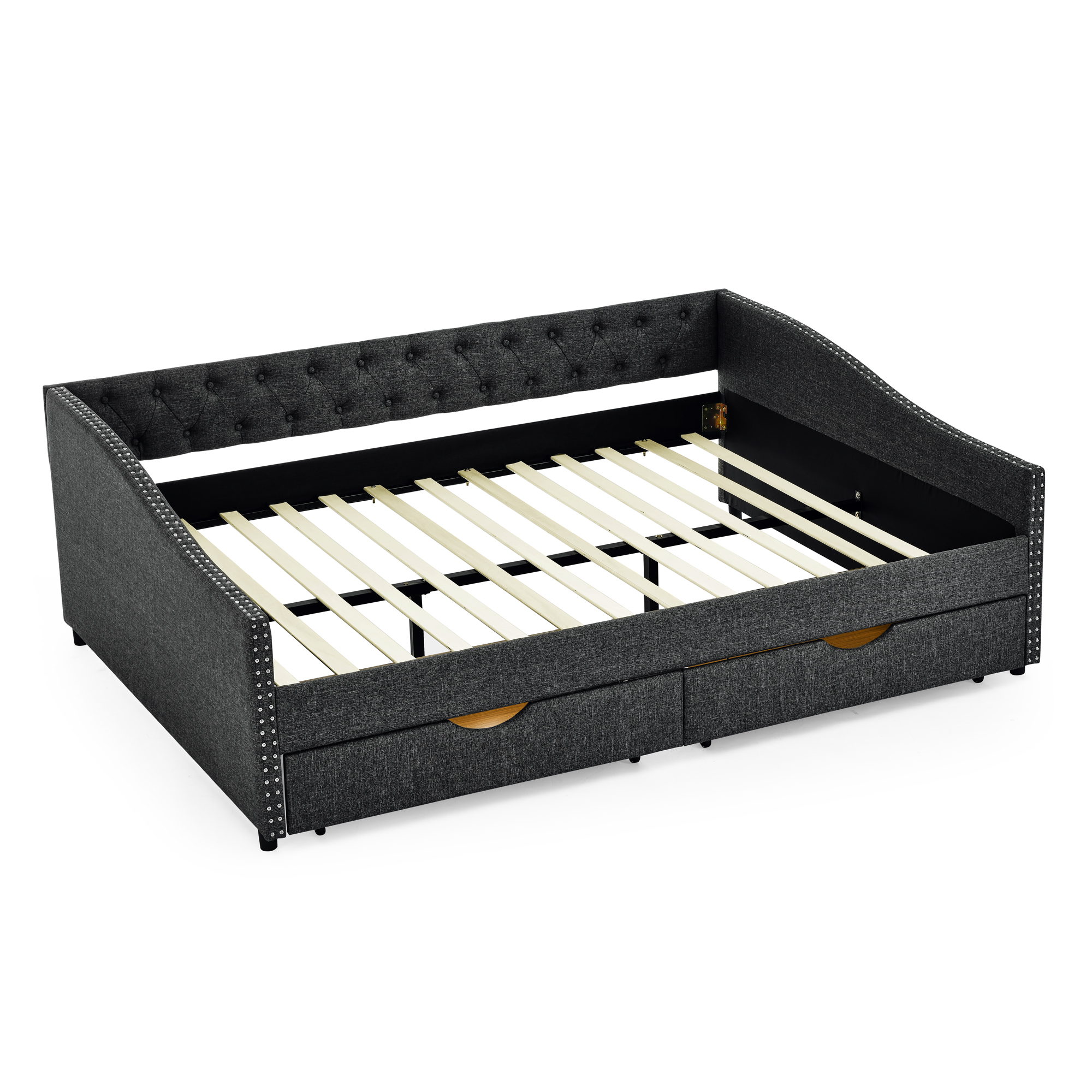 Queen Size Daybed with Drawers Upholstered Tufted Sofa Bed,,with Button on Back and Copper Nail on Waved Shape Arms(84.5"x63.5"x26.5") (OLD SKU: W1413S00034) - Image 6