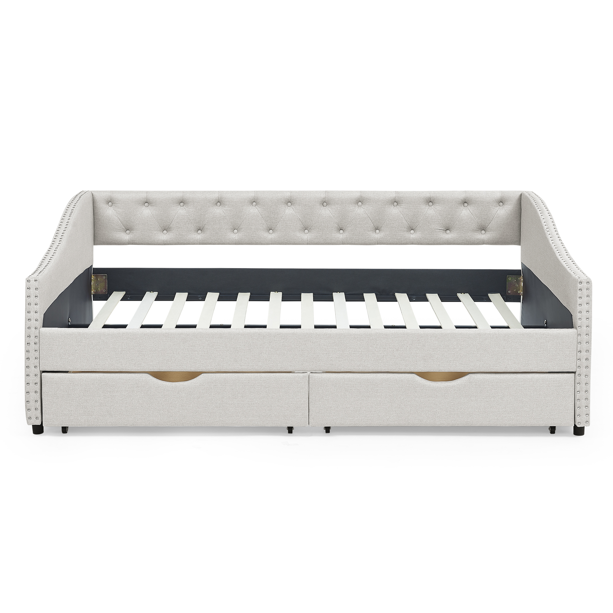 Full Size Daybed with Drawers Upholstered Tufted Sofa Bed, with Button on Back and Copper Nail on Waved Shape Arms, Beige (80.5''x55.5''x27.5'') (OLD SKU: W1413S00004) - Image 4