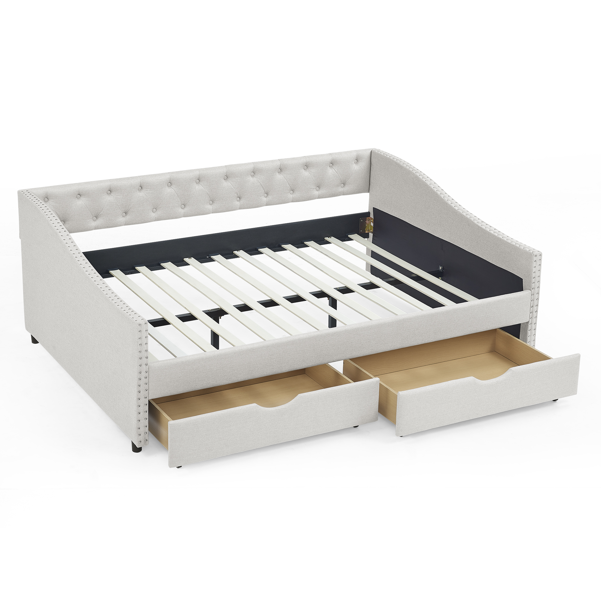 Full Size Daybed with Drawers Upholstered Tufted Sofa Bed, with Button on Back and Copper Nail on Waved Shape Arms, Beige (80.5''x55.5''x27.5'') (OLD SKU: W1413S00004) - Image 5