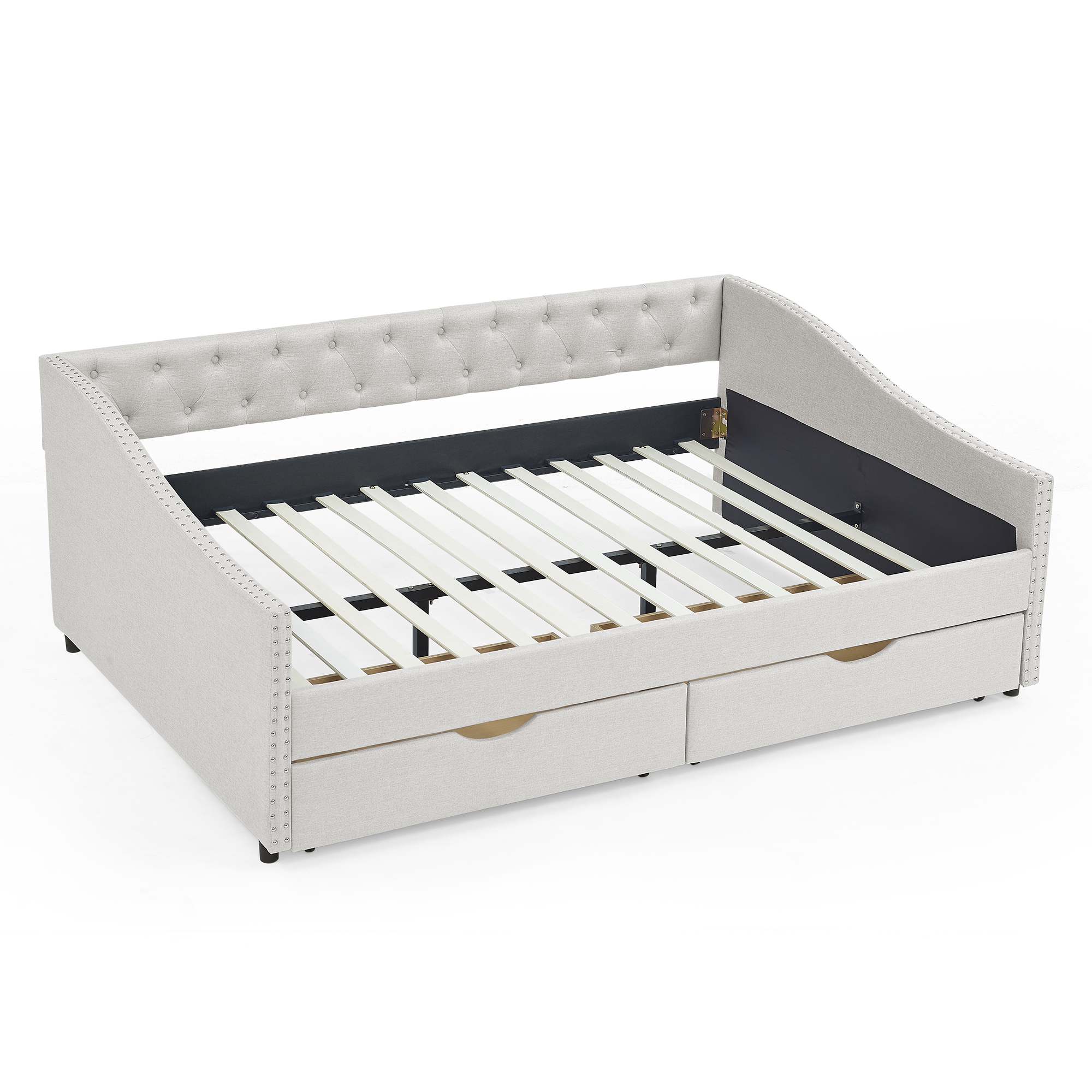 Full Size Daybed with Drawers Upholstered Tufted Sofa Bed, with Button on Back and Copper Nail on Waved Shape Arms, Beige (80.5''x55.5''x27.5'') (OLD SKU: W1413S00004) - Image 6