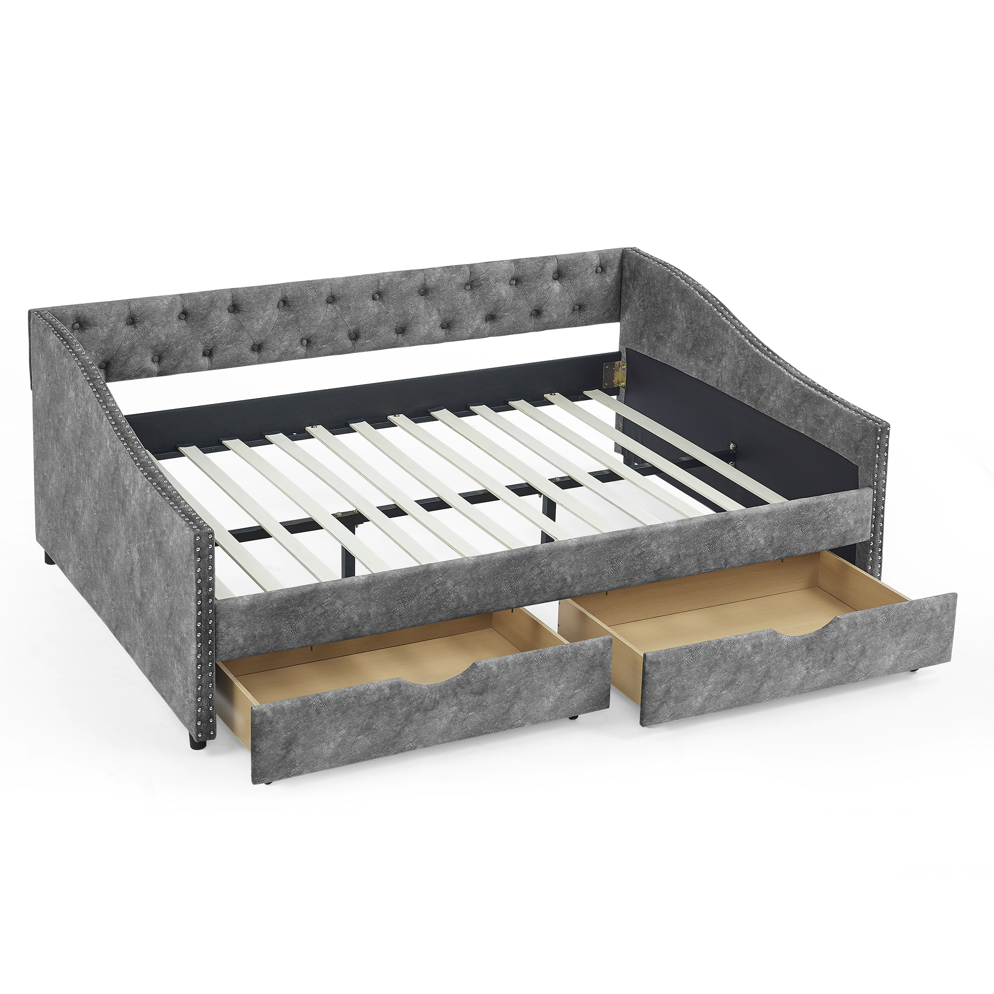 Full Size Daybed with Drawers Upholstered Tufted Sofa Bed, with Button on Back and Copper Nail on Waved Shape Arms, Grey (80.5''x55.5''x27.5'') (OLD SKU: W1413S00003) - Image 4