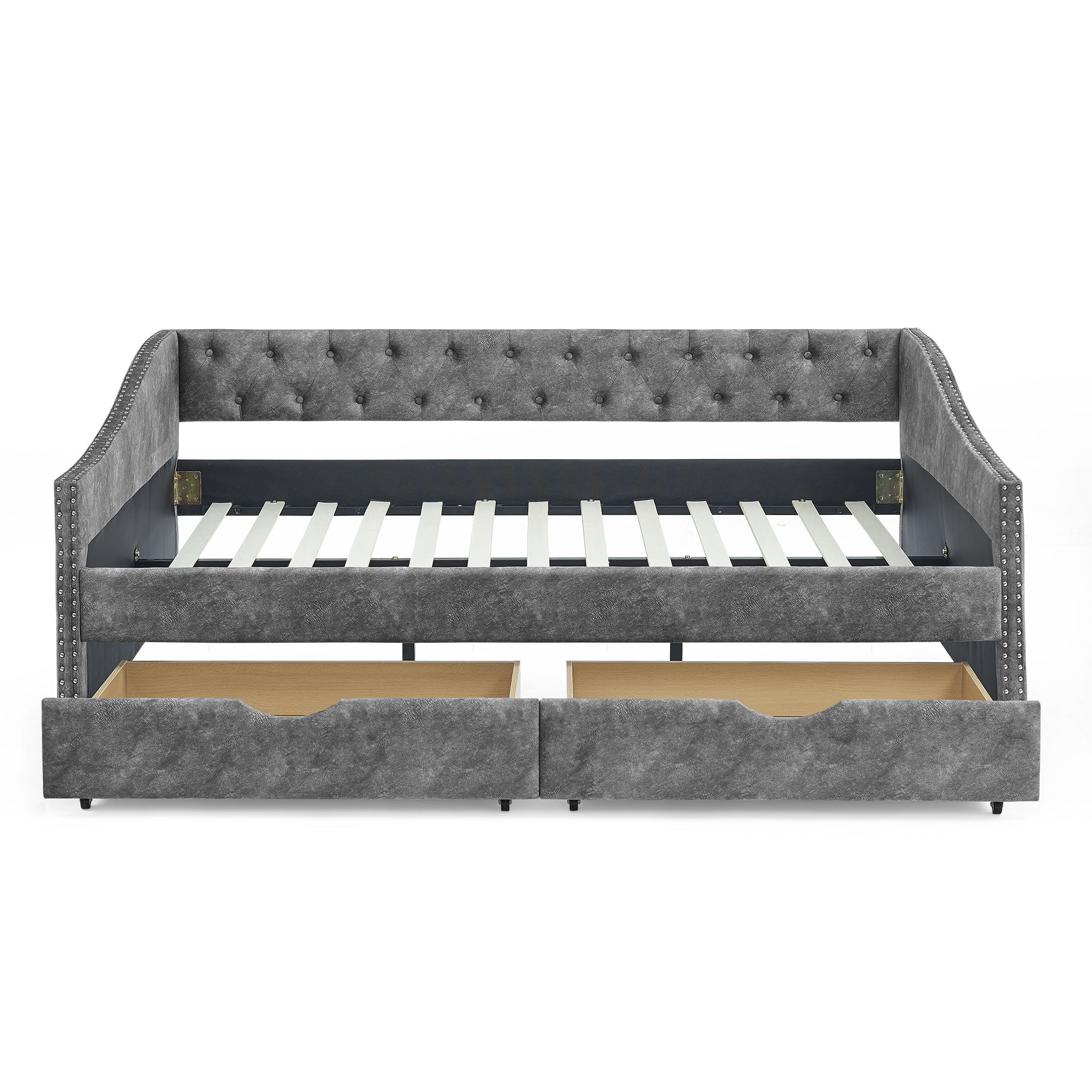 Full Size Daybed with Drawers Upholstered Tufted Sofa Bed, with Button on Back and Copper Nail on Waved Shape Arms, Grey (80.5''x55.5''x27.5'') (OLD SKU: W1413S00003) - Image 5