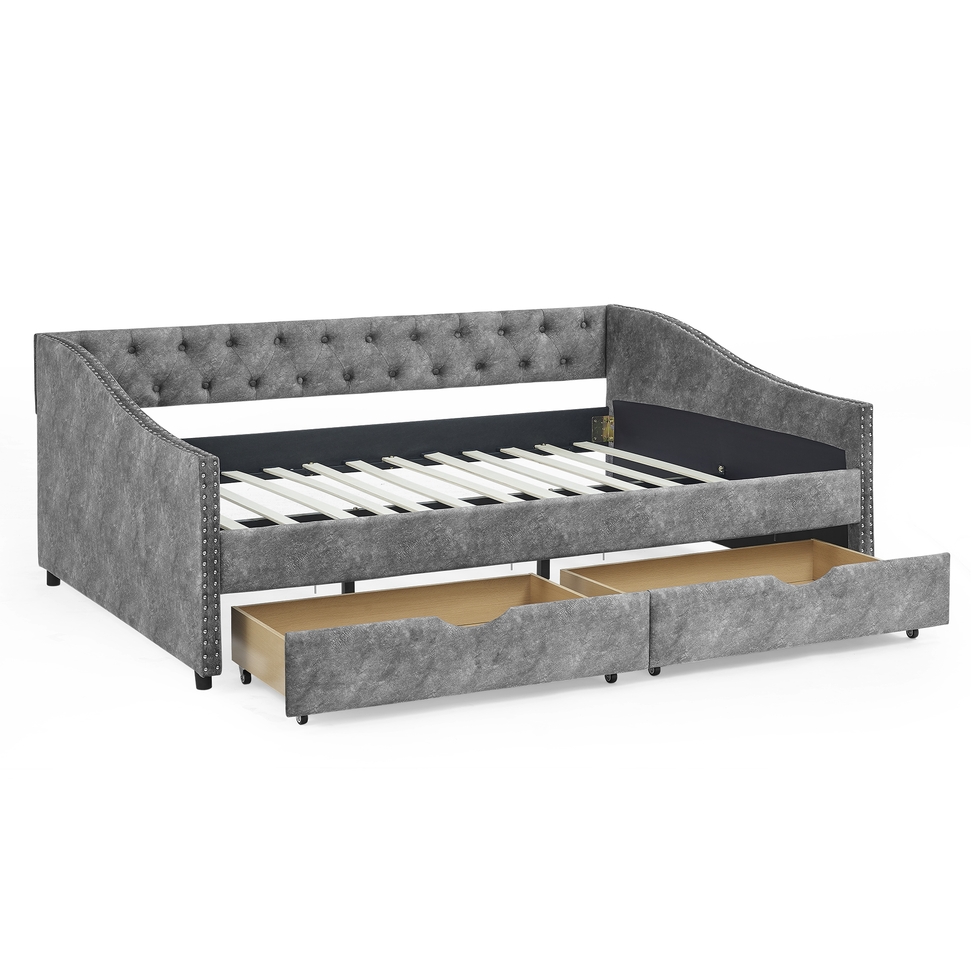 Full Size Daybed with Drawers Upholstered Tufted Sofa Bed, with Button on Back and Copper Nail on Waved Shape Arms, Grey (80.5''x55.5''x27.5'') (OLD SKU: W1413S00003) - Image 6