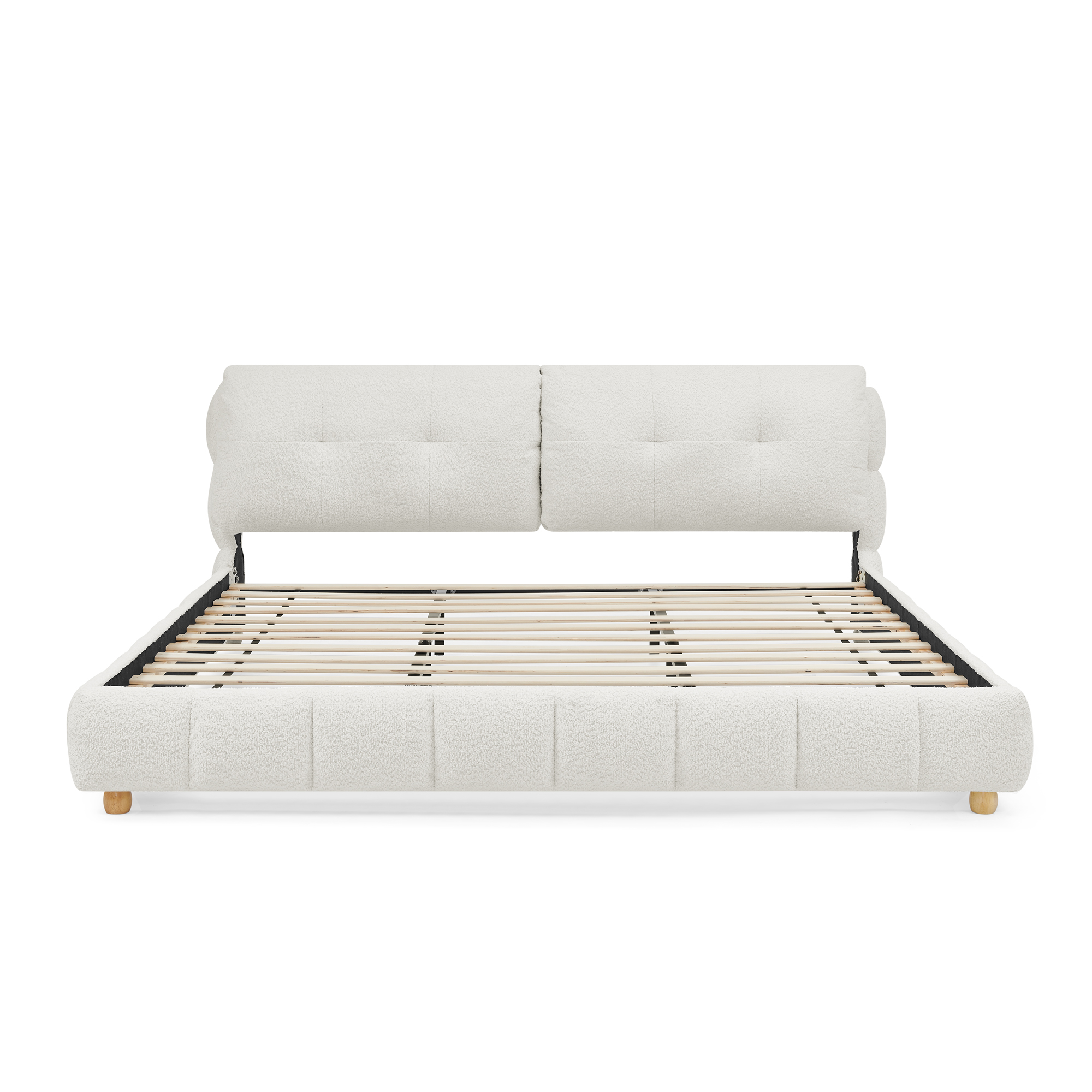 King Cream Style Bouclé Fabric Platform Bed, Soft Cloud-Like Upholstered Frame with Solid Wood Legs, No Box Spring Needed - Image 5