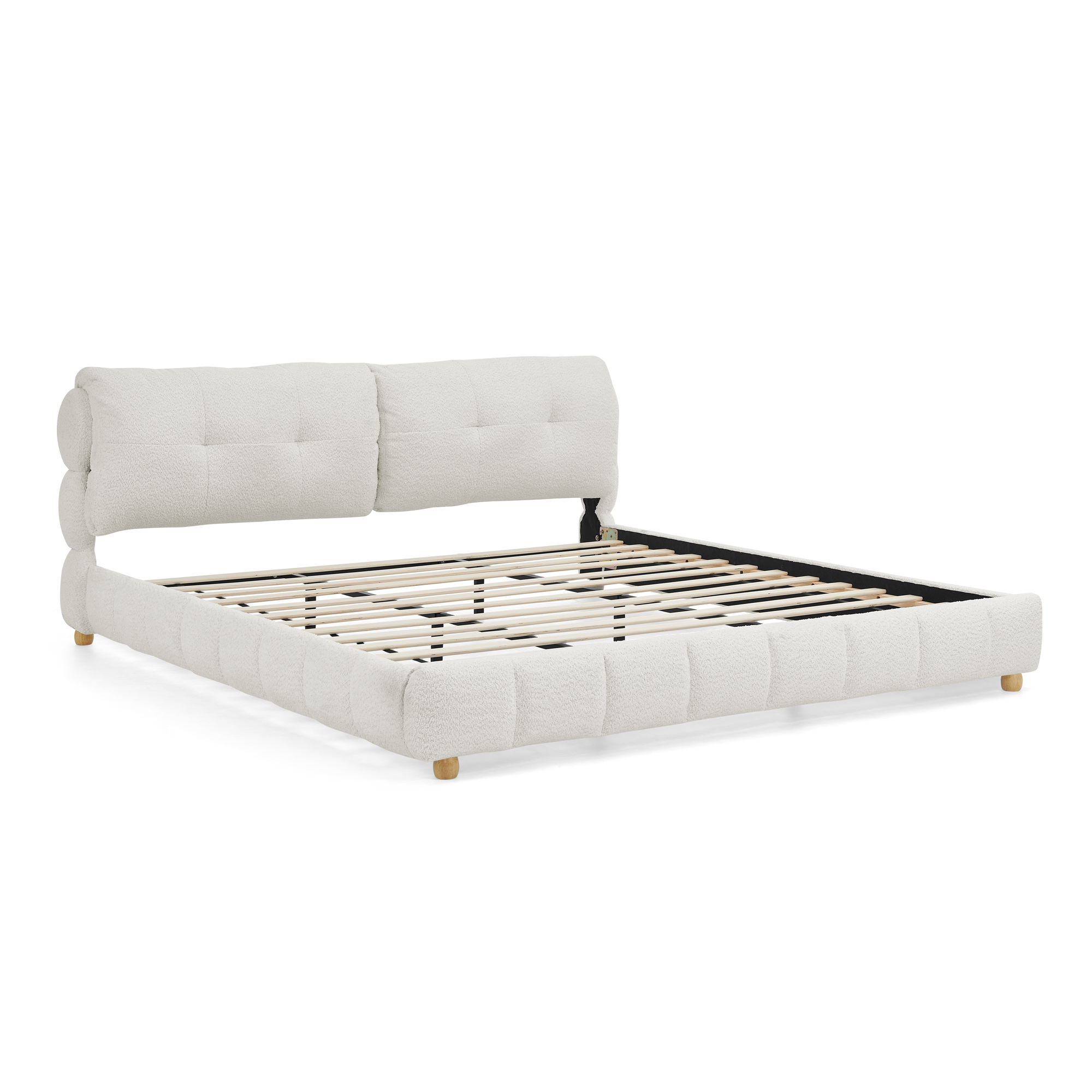 King Cream Style Bouclé Fabric Platform Bed, Soft Cloud-Like Upholstered Frame with Solid Wood Legs, No Box Spring Needed - Image 6