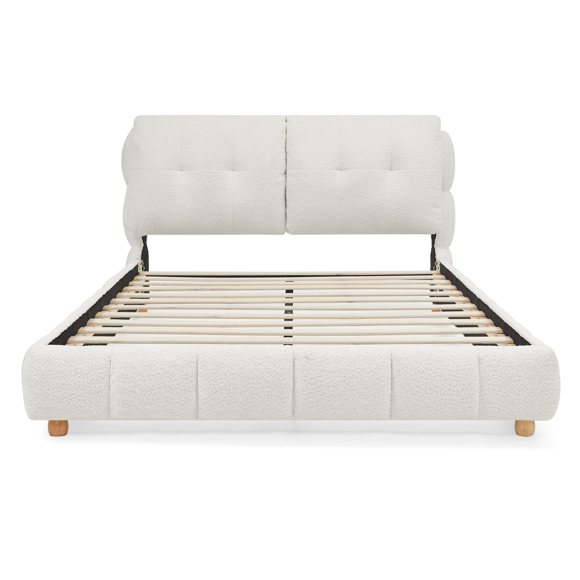 Queen Cream Style Bouclé Fabric Platform Bed, Soft Cloud-Like Upholstered Frame with Solid Wood Legs, No Box Spring Needed - Image 5