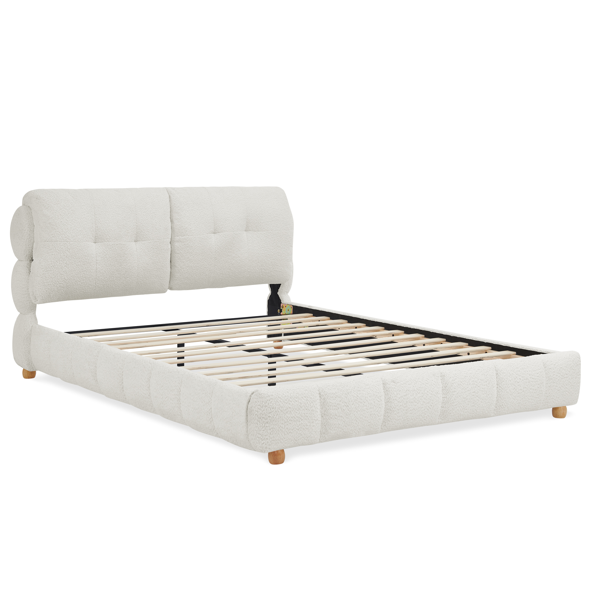 Queen Cream Style Bouclé Fabric Platform Bed, Soft Cloud-Like Upholstered Frame with Solid Wood Legs, No Box Spring Needed - Image 6