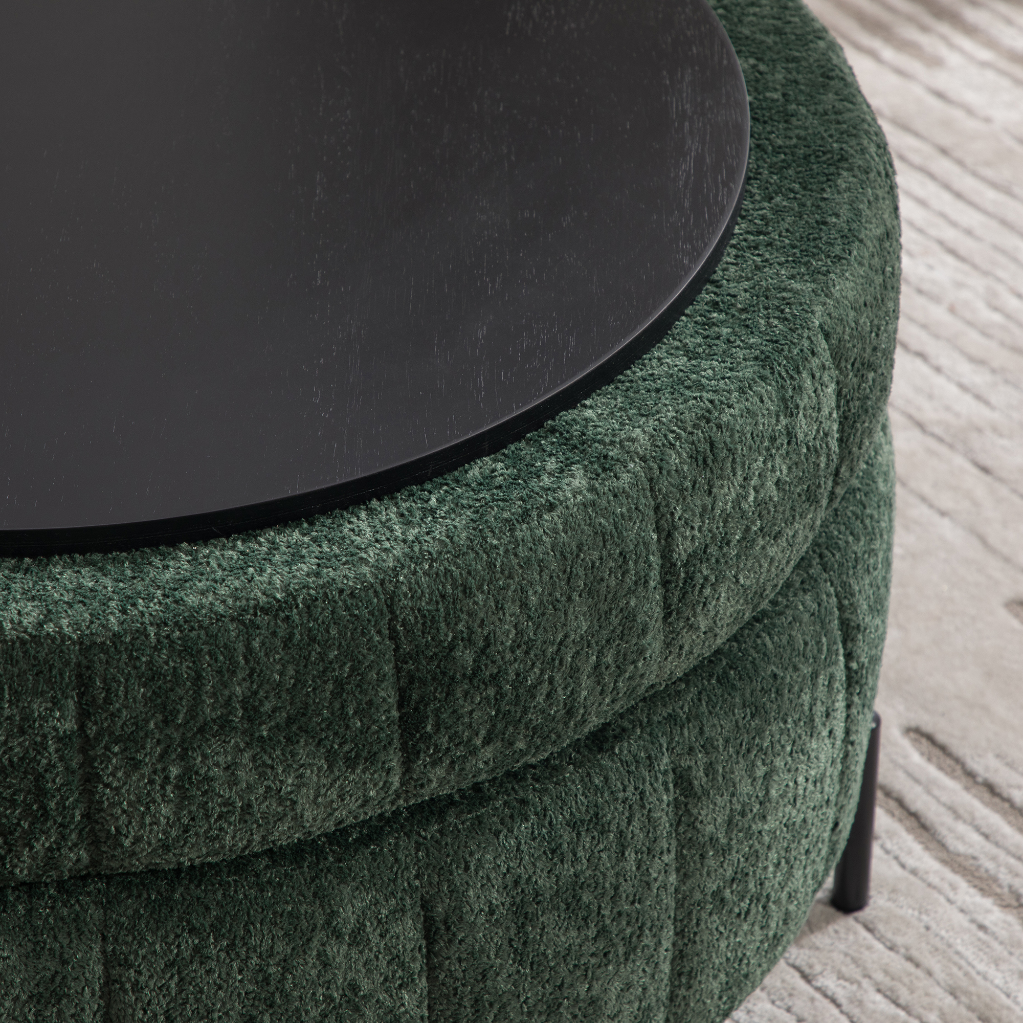 31.3"W Upholstered Round Ottoman With Reversible Lid, Chenille Storage Stool, Channel Tufted Pumpkin-shape Footstool for Living room, Bedroom and Office, Green - Image 6