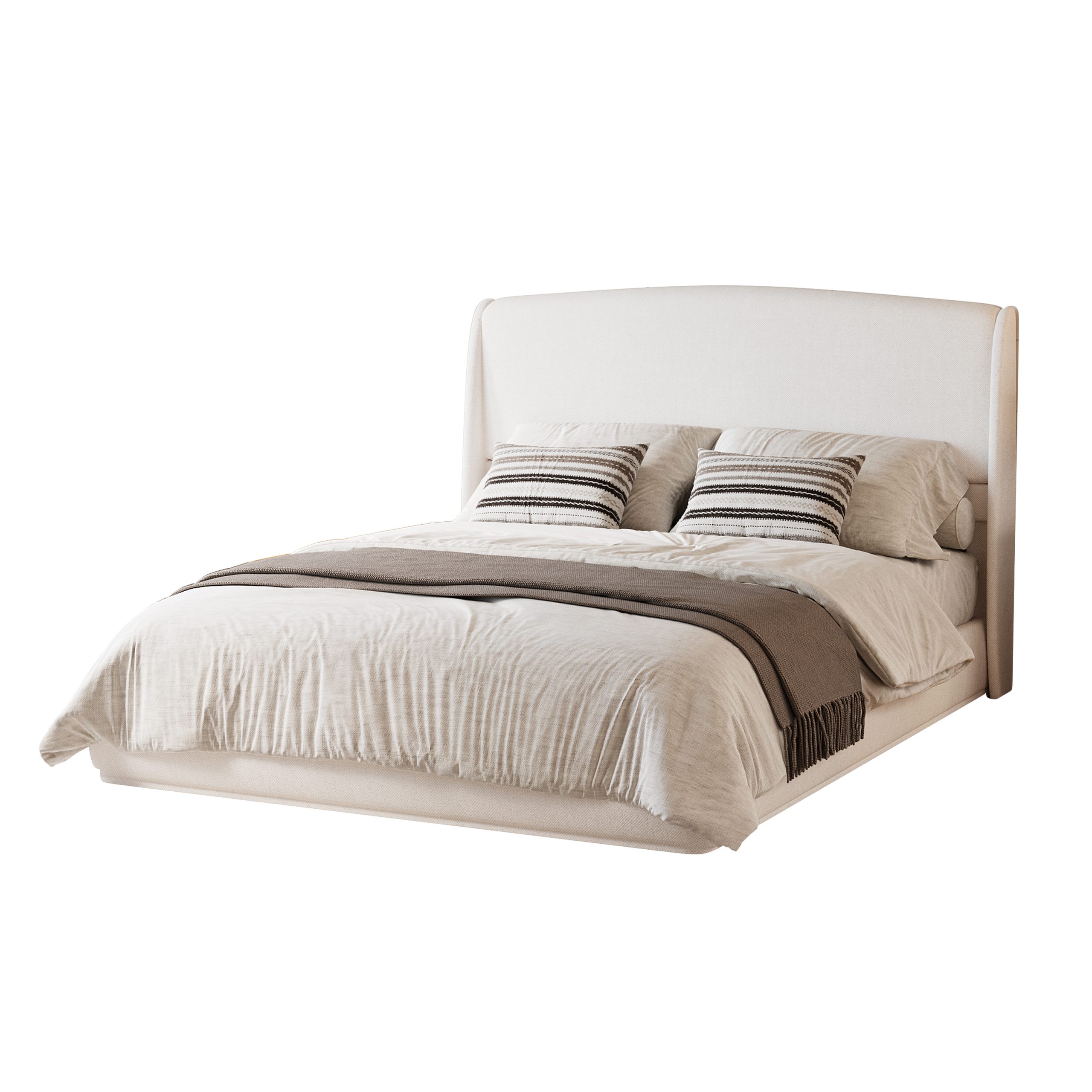 Upholstered Queen Bed Frame with Wingback Headboard, Low Profile Platform Bed with Padded Headboard, No Box Spring Needed, Easy Assembly, Elegant Linen Fabric, Beige - Image 6
