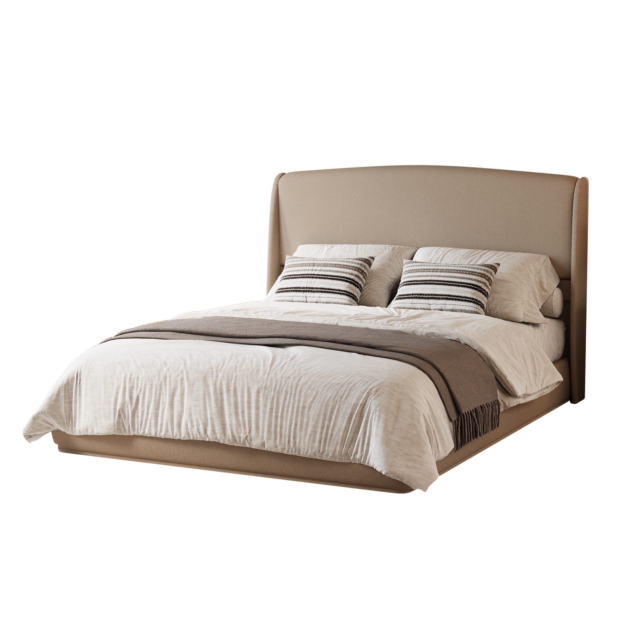 Upholstered Queen Bed Frame with Wingback Headboard, Low Profile Platform Bed with Padded Headboard, No Box Spring Needed, Easy Assembly, Elegant Linen Fabric, Brown - Image 6