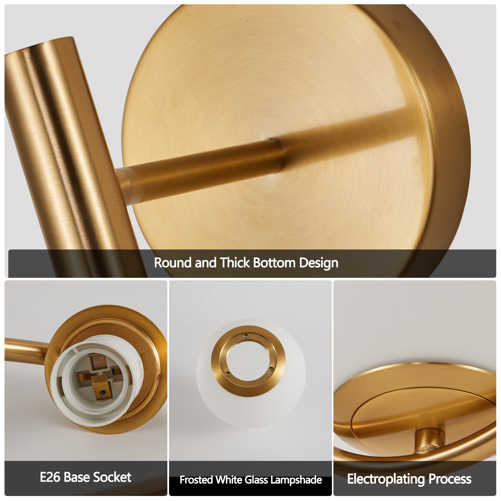 19" Set of 2 Modern Golden Wall Sconces with Opal Glass Globe, Mid-Century Design, Luxury Wall Lights for Bedroom, Living Room, Hallway (No Bulb) - Image 6