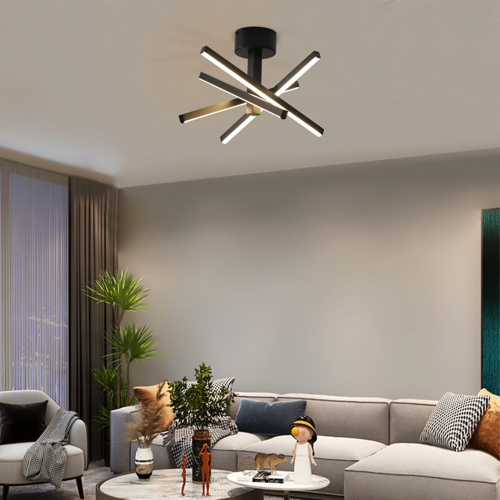 12 Inch Modern LED Ceiling Light, Geometric Starburst Design with Black Finish for Living Room, Bedroom, and Hallways - Image 2