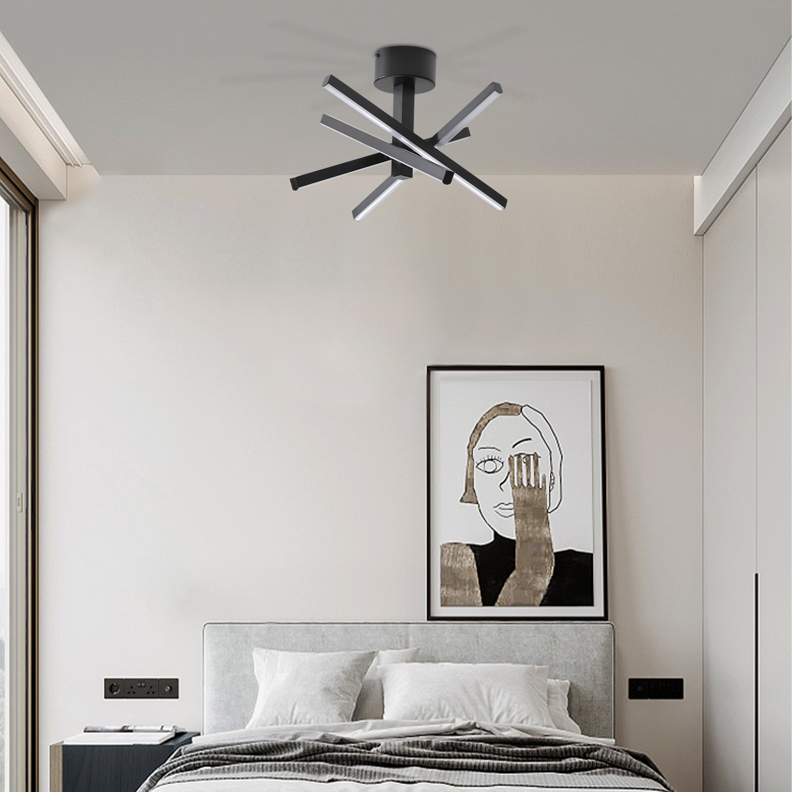 12 Inch Modern LED Ceiling Light, Geometric Starburst Design with Black Finish for Living Room, Bedroom, and Hallways - Image 3