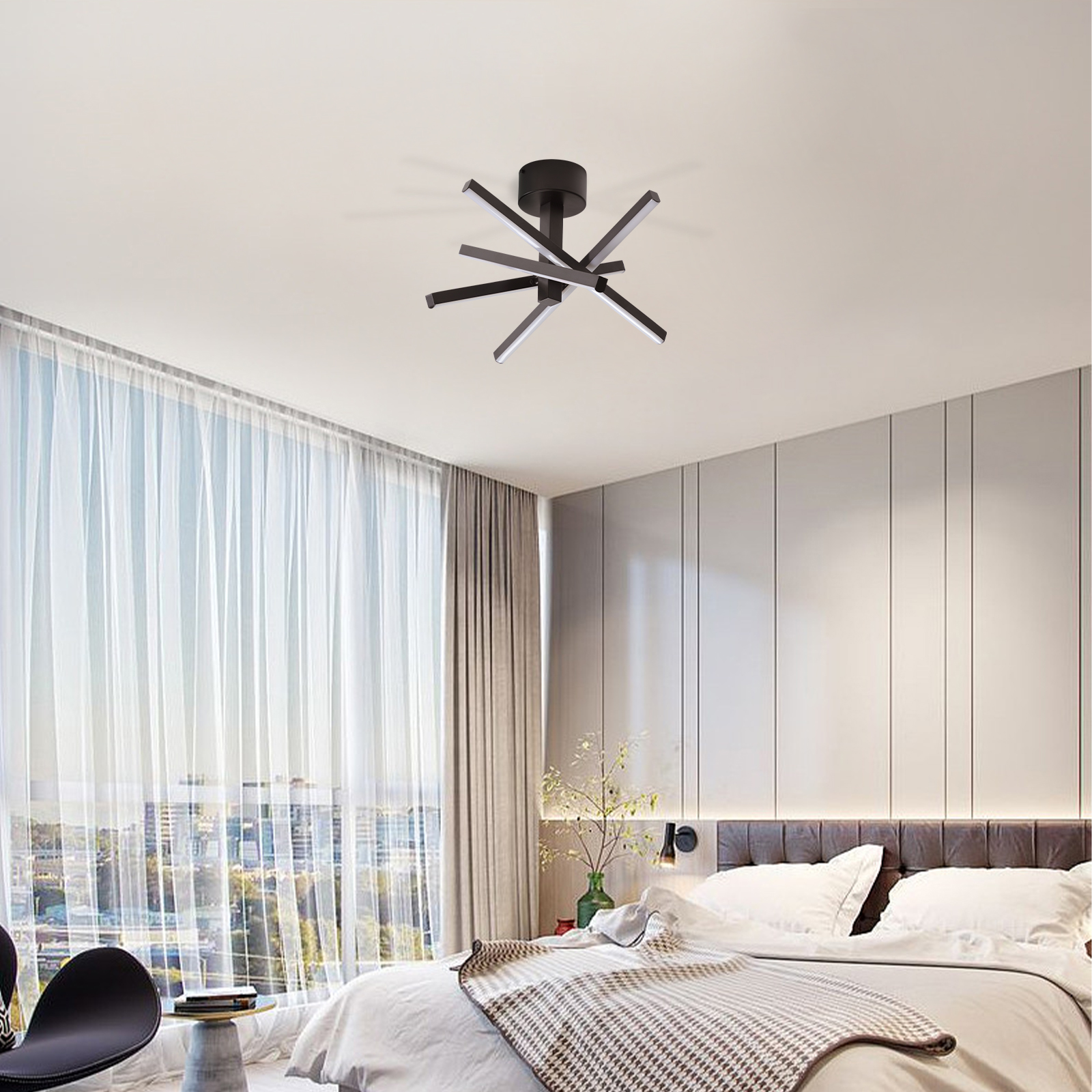 12 Inch Modern LED Ceiling Light, Geometric Starburst Design with Black Finish for Living Room, Bedroom, and Hallways - Image 4