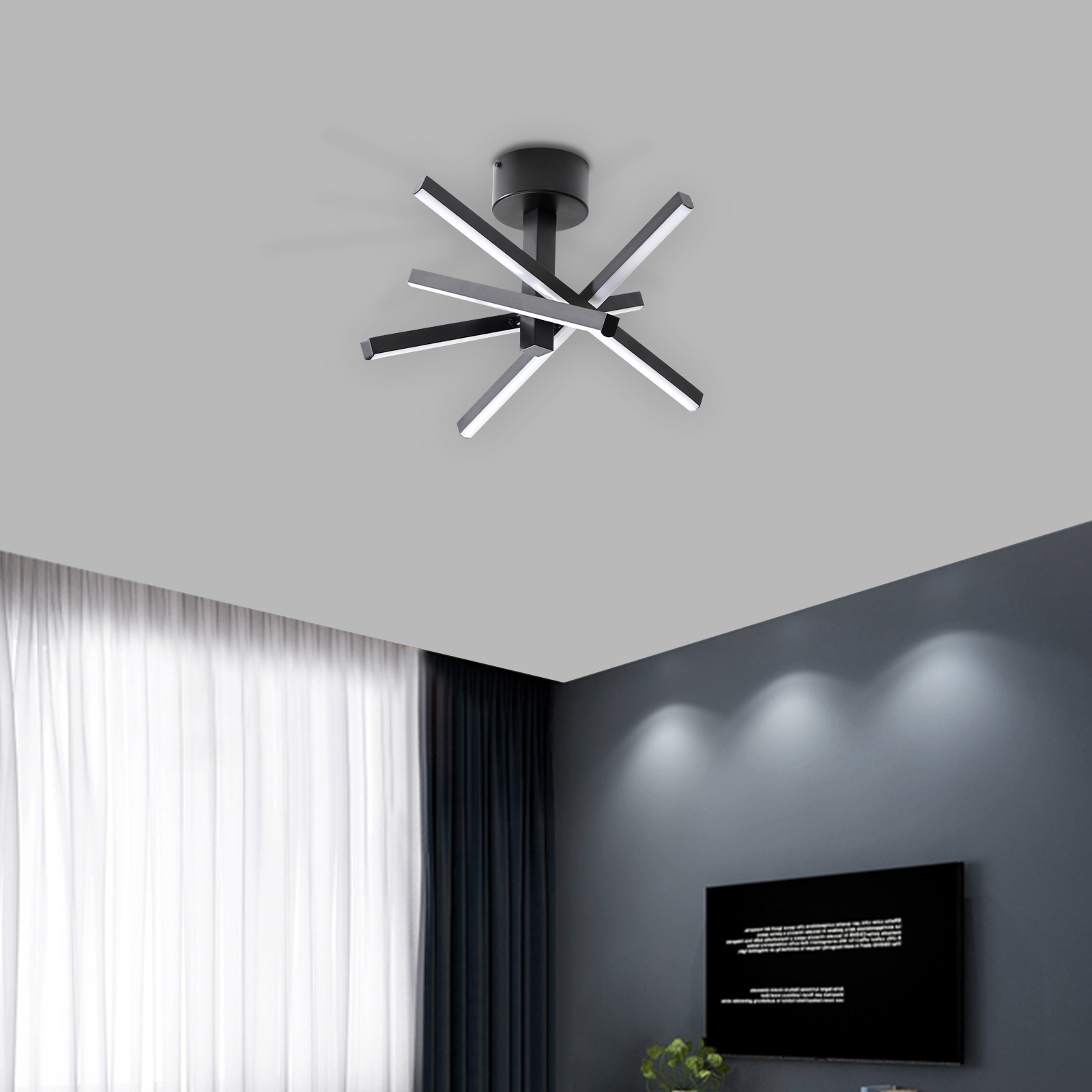 12 Inch Modern LED Ceiling Light, Geometric Starburst Design with Black Finish for Living Room, Bedroom, and Hallways - Image 6