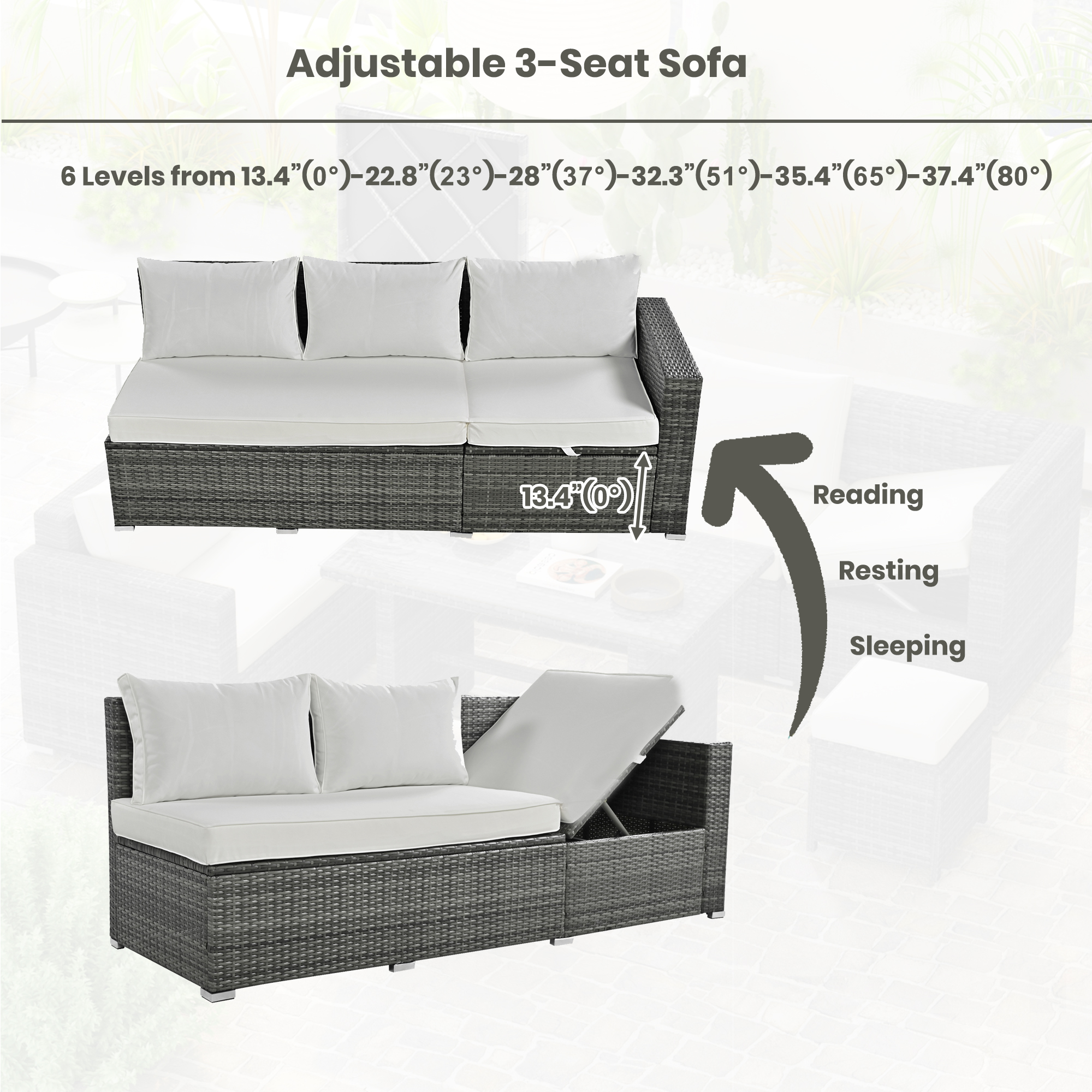 TOPMAX Outdoor 6-Piece All Weather PE Rattan Sofa Set, Garden Patio Wicker Sectional Furniture Set with Adjustable Seat, Storage Box, Removable Covers and Tempered Glass Top Table, Beige - Image 5