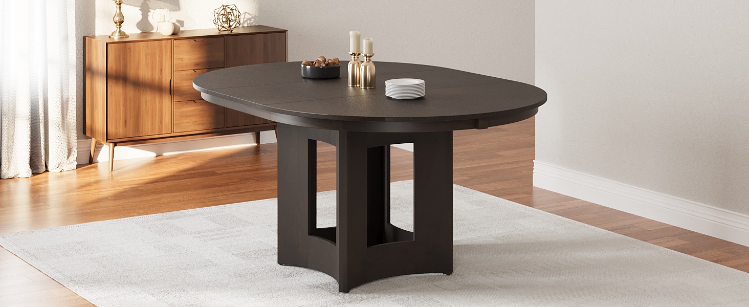 TOPMAX Farmhouse Extendable Round Dining Table with 16inch Removable Leaf for Small Places, Espresso - Image 3