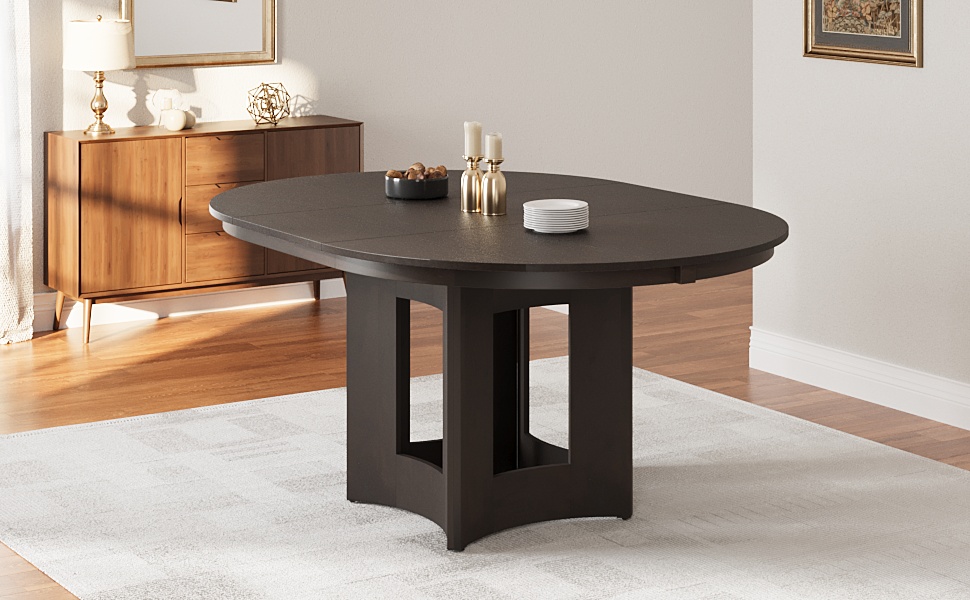 TOPMAX Farmhouse Extendable Round Dining Table with 16inch Removable Leaf for Small Places, Espresso - Image 2