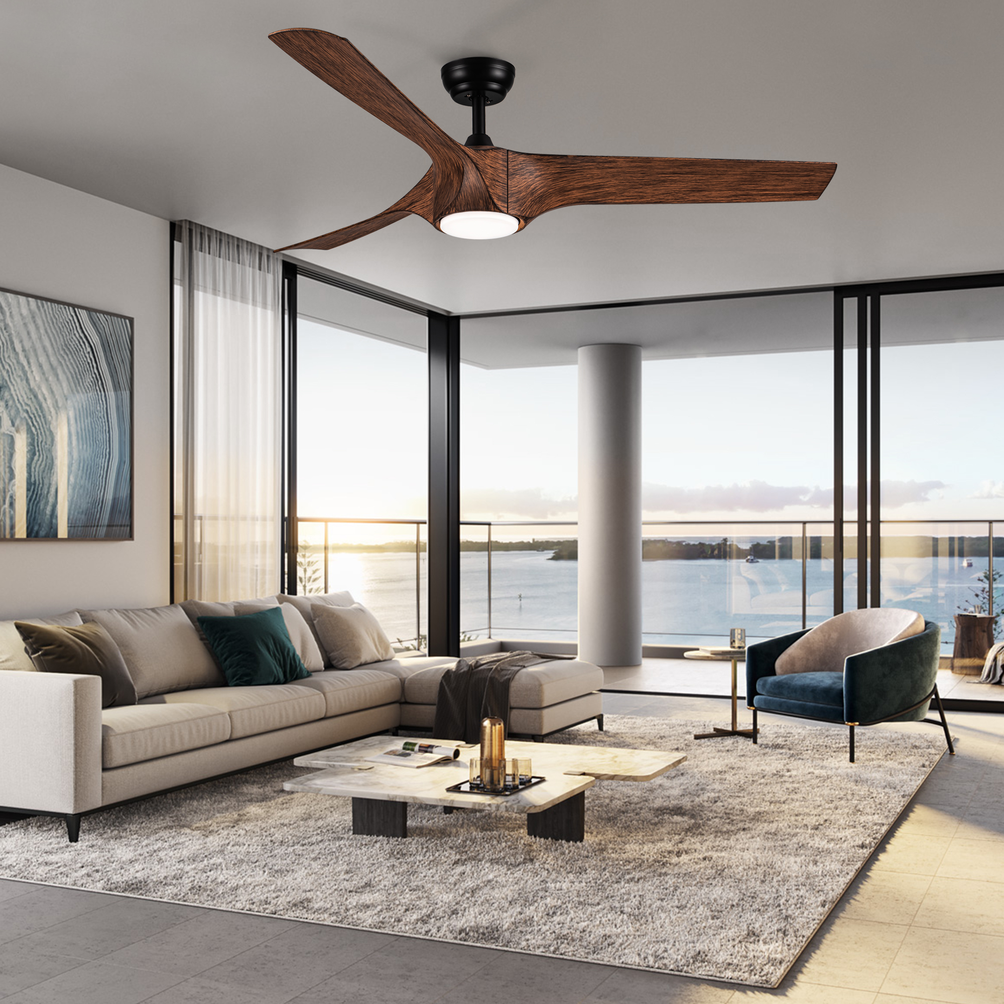 56 In.Intergrated LED Ceiling Fan with Brown Wood Grain ABS Blade - Image 2