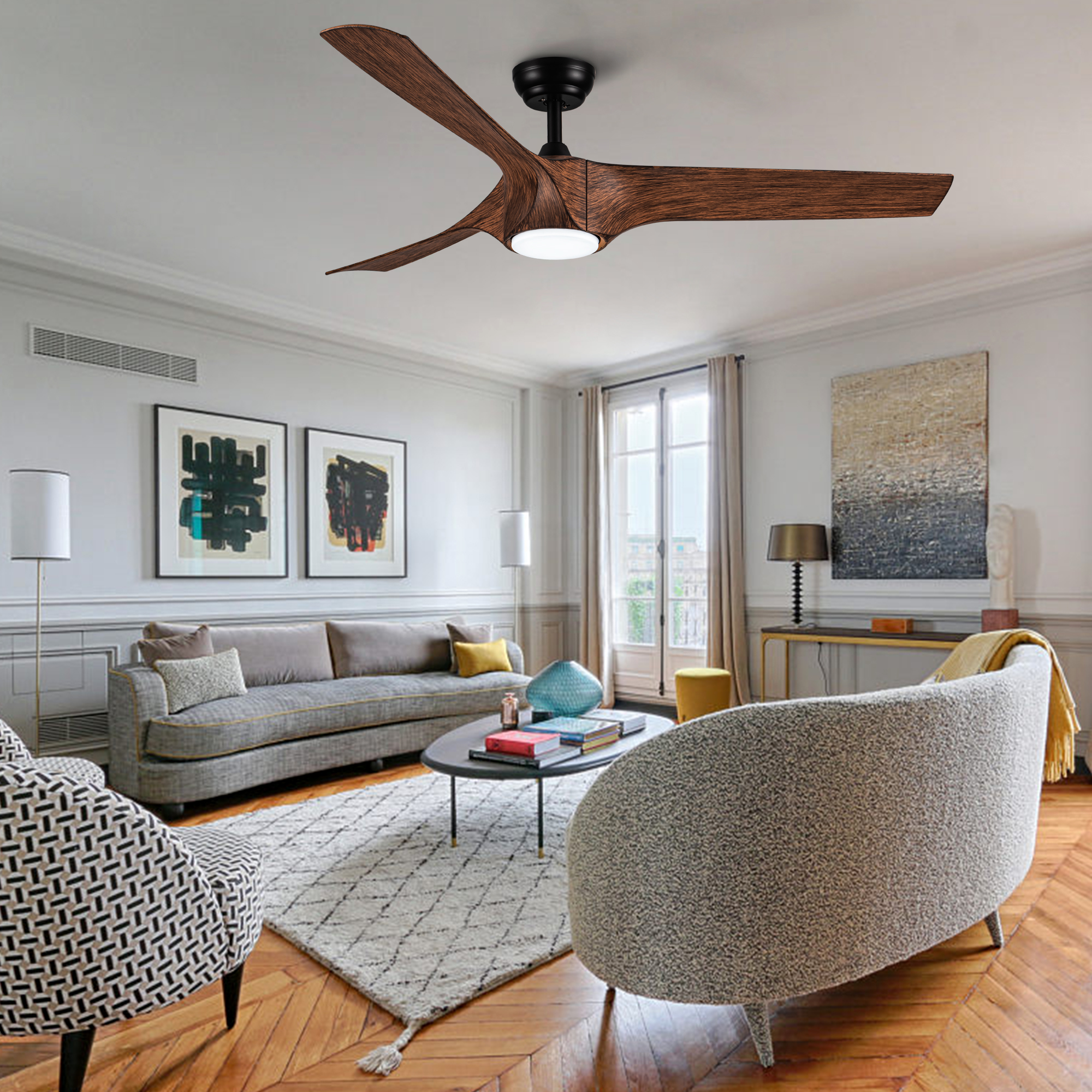 56 In.Intergrated LED Ceiling Fan with Brown Wood Grain ABS Blade - Image 3
