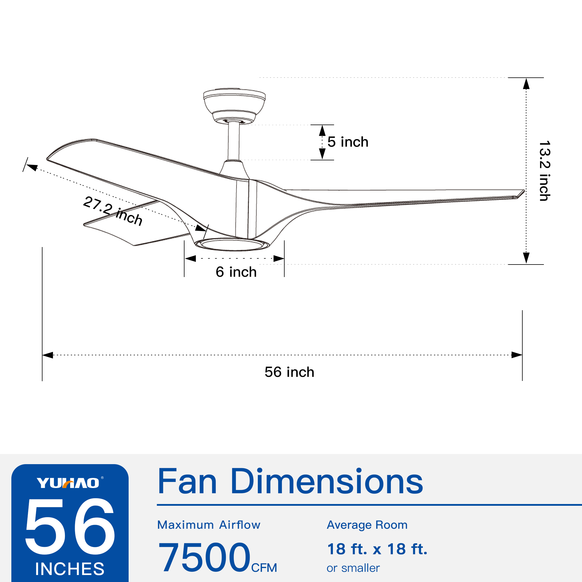 56 In.Intergrated LED Ceiling Fan with White ABS Blade - Image 4