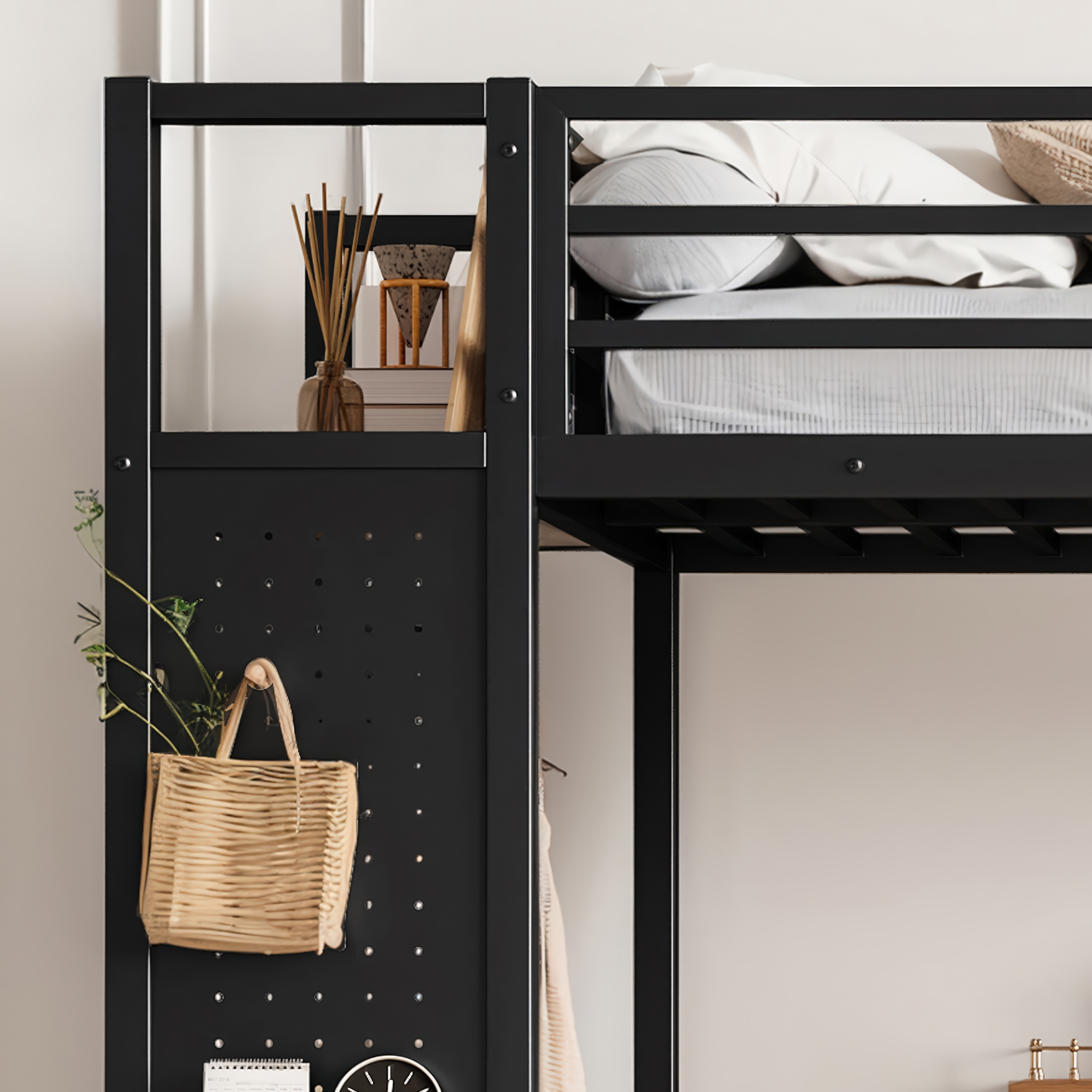 Twin XL over Twin XL size Metal Bunk Bed for Teens with Storage Shelves ,Drawers and Pegboard,Black - Image 5