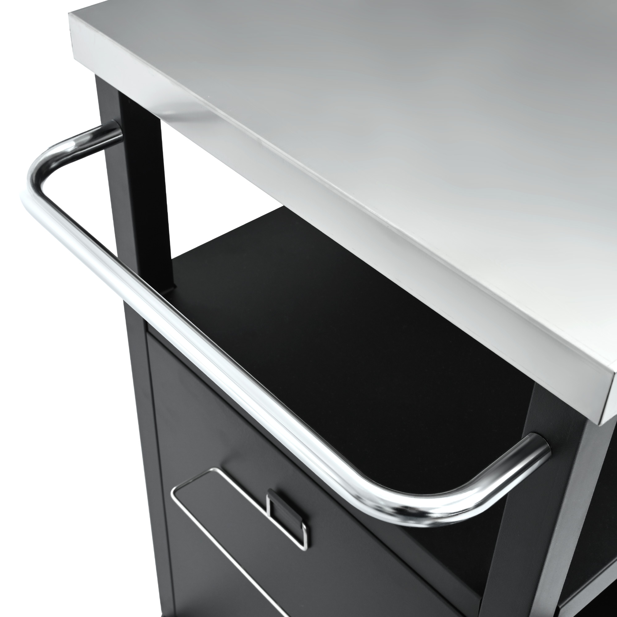 K&K 54.5" Outdoor Kitchen Island with Stainless Steel Tabletop, Metal Grill Cart Table with Storage Cabinet, Spice Rack and Towel Rack, Outdoor Bar Cart with 4 Lockable Wheels for Outside BBQ - Image 6
