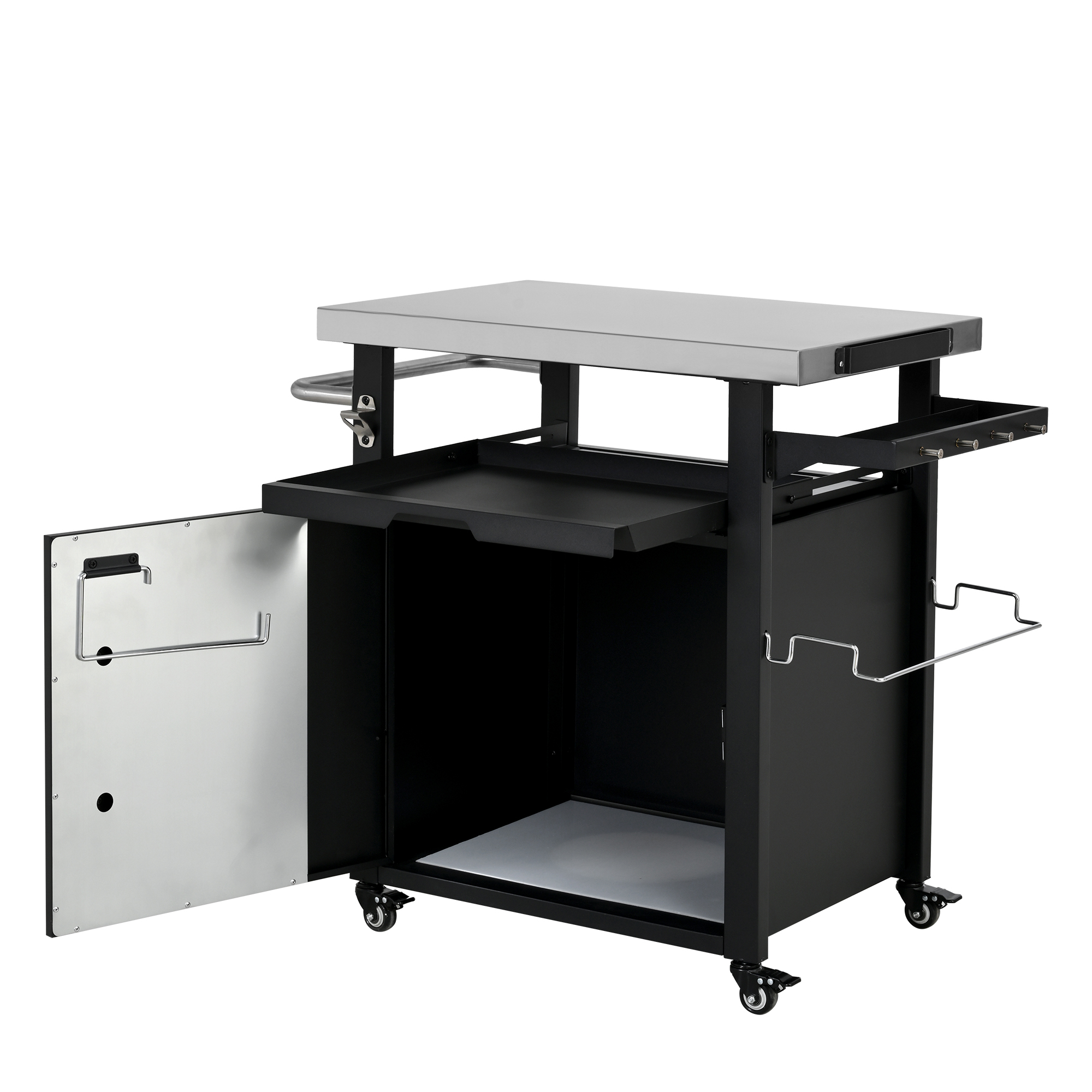 K&K 39.5" Outdoor Grill Cart with Storage Cabinet, Outdoor Bar Cart Pizza Oven Table with Wheels, Stainless Steel Top, Outdoor Kitchen Island with Spice & Paper Rack for BBQ, Waterproof Cover Included - Image 6