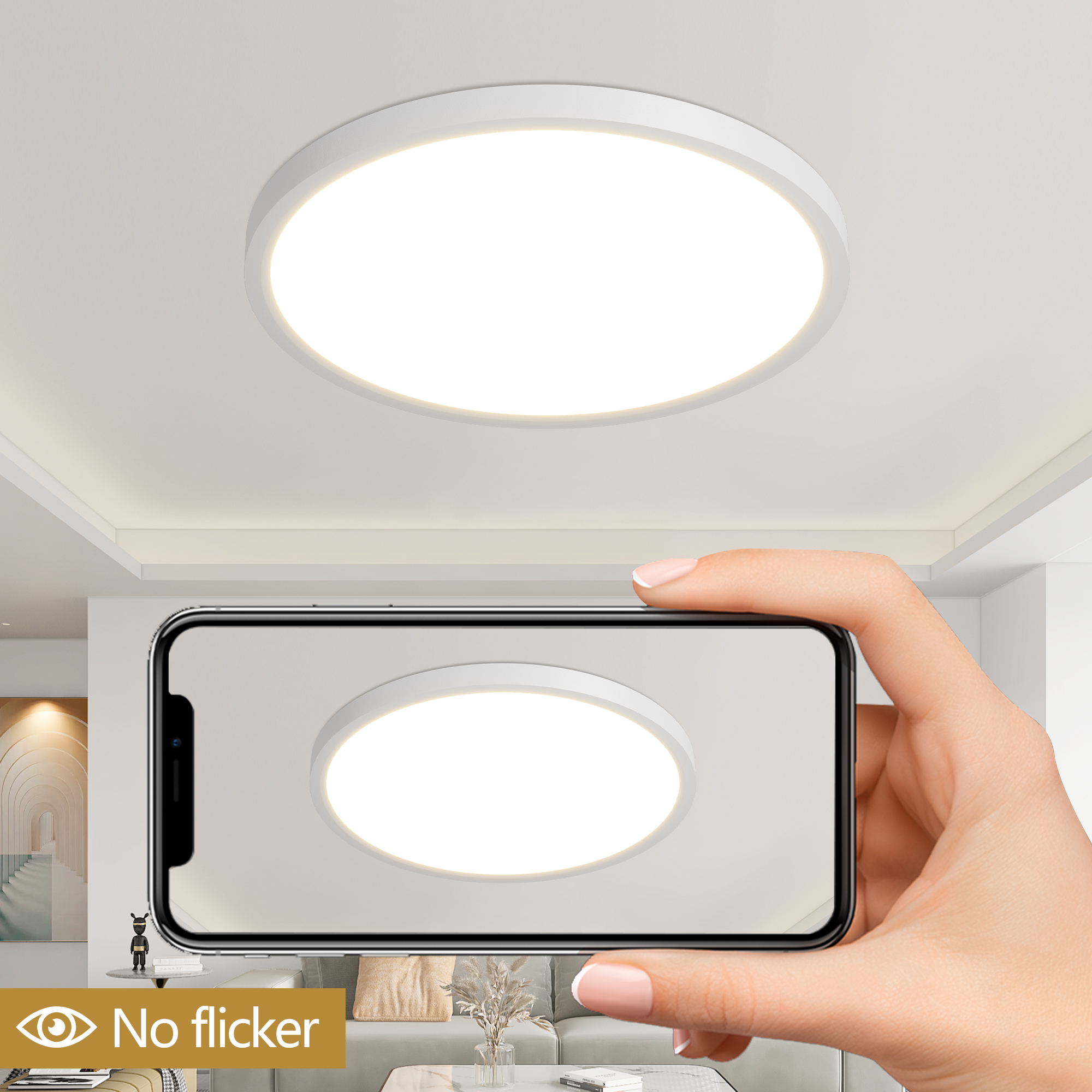 6PK 12 in. LED Flush Mount Ceiling Light Fixture - 2880 Lumens, 5 CCT 2700K/3500K/40000K/5000K/6500K, Round Color Selectable Panel Light, Dimmable, Suitable for Bathroom or Shower - Image 2
