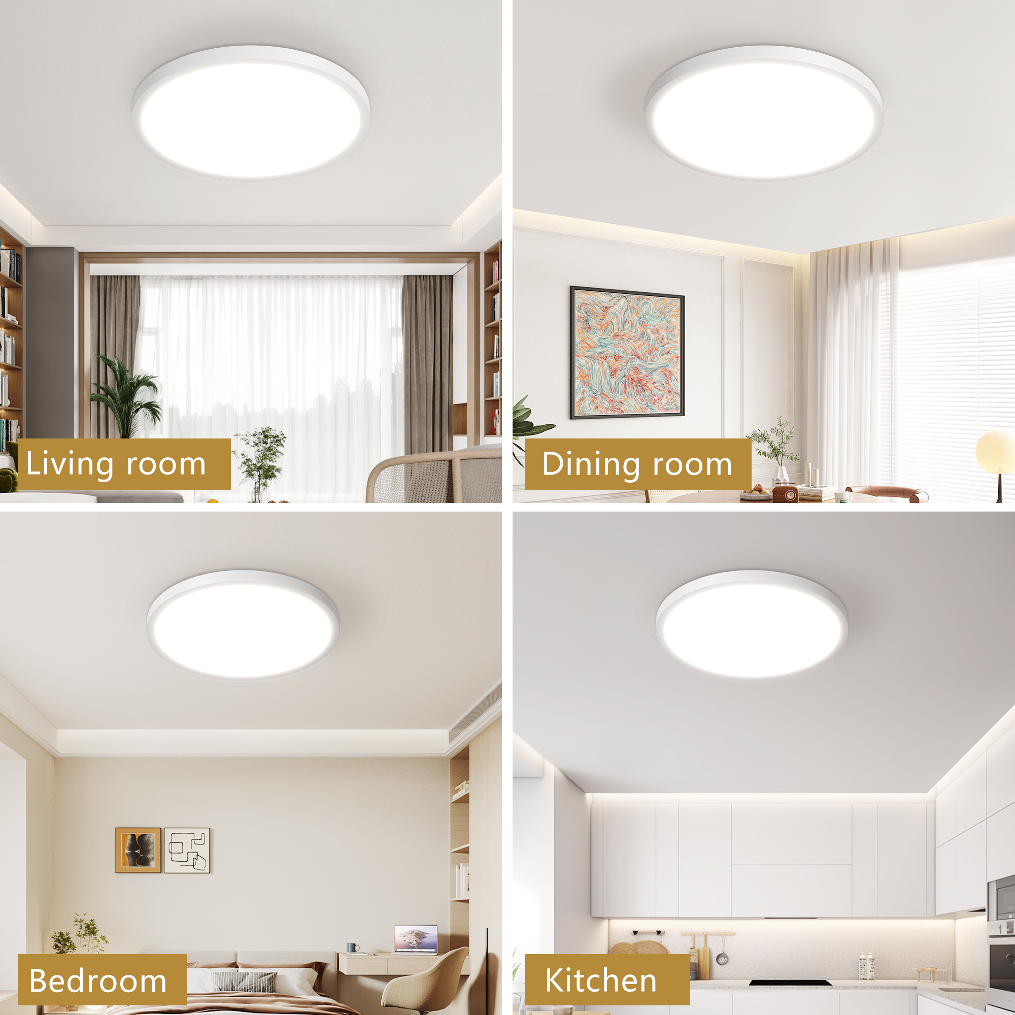 6PK 12 in. LED Flush Mount Ceiling Light Fixture - 2880 Lumens, 5 CCT 2700K/3500K/40000K/5000K/6500K, Round Color Selectable Panel Light, Dimmable, Suitable for Bathroom or Shower - Image 3