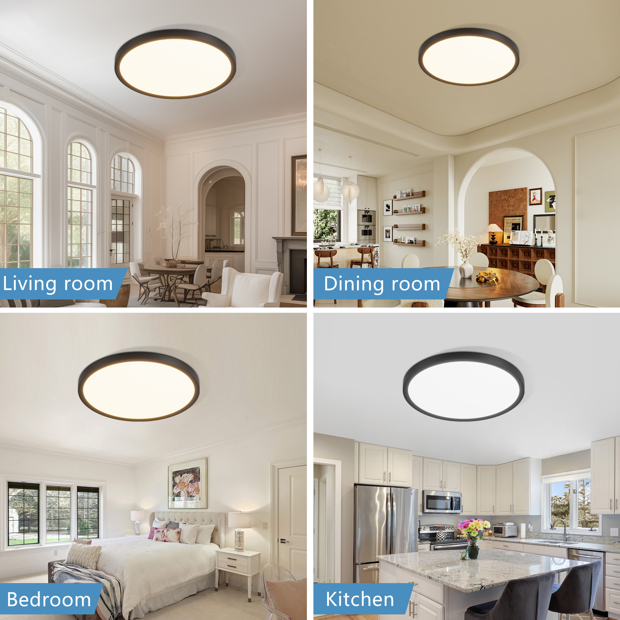 6PK 12 Inch Dimmable LED Flush Mount Ceiling Light, 2700K-6500K Adjustable,24W 2880LM Modern Ultra Thin Flat Round Fixtures for Low Ceiling Bedroom Kitchen Hallway Basement Closet, Black - Image 2