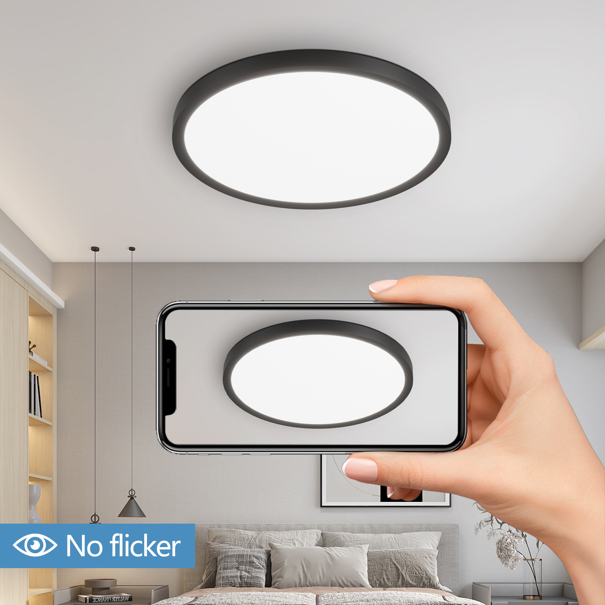 6PK 12 Inch Dimmable LED Flush Mount Ceiling Light, 2700K-6500K Adjustable,24W 2880LM Modern Ultra Thin Flat Round Fixtures for Low Ceiling Bedroom Kitchen Hallway Basement Closet, Black - Image 6