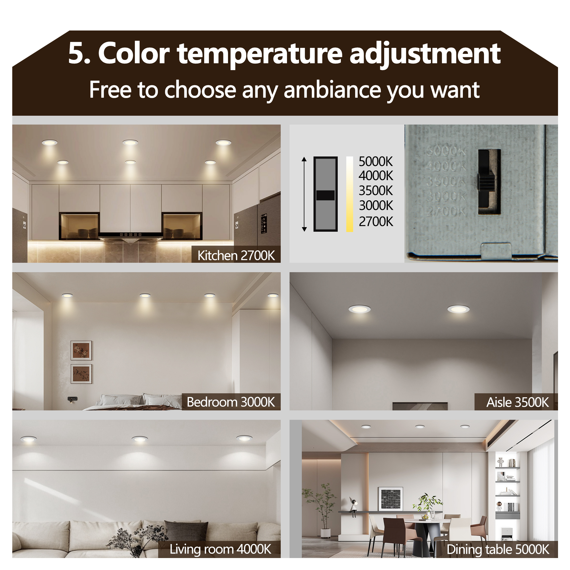 12-Pack 4 Inch Ultra-Thin LED Recessed Ceiling Light with Junction Box, 2700K-5000K Dimmable Color Changing Downlight, 9W 810LM, Easy Install, Ideal for Kitchen, Bedroom, Basement - Image 4