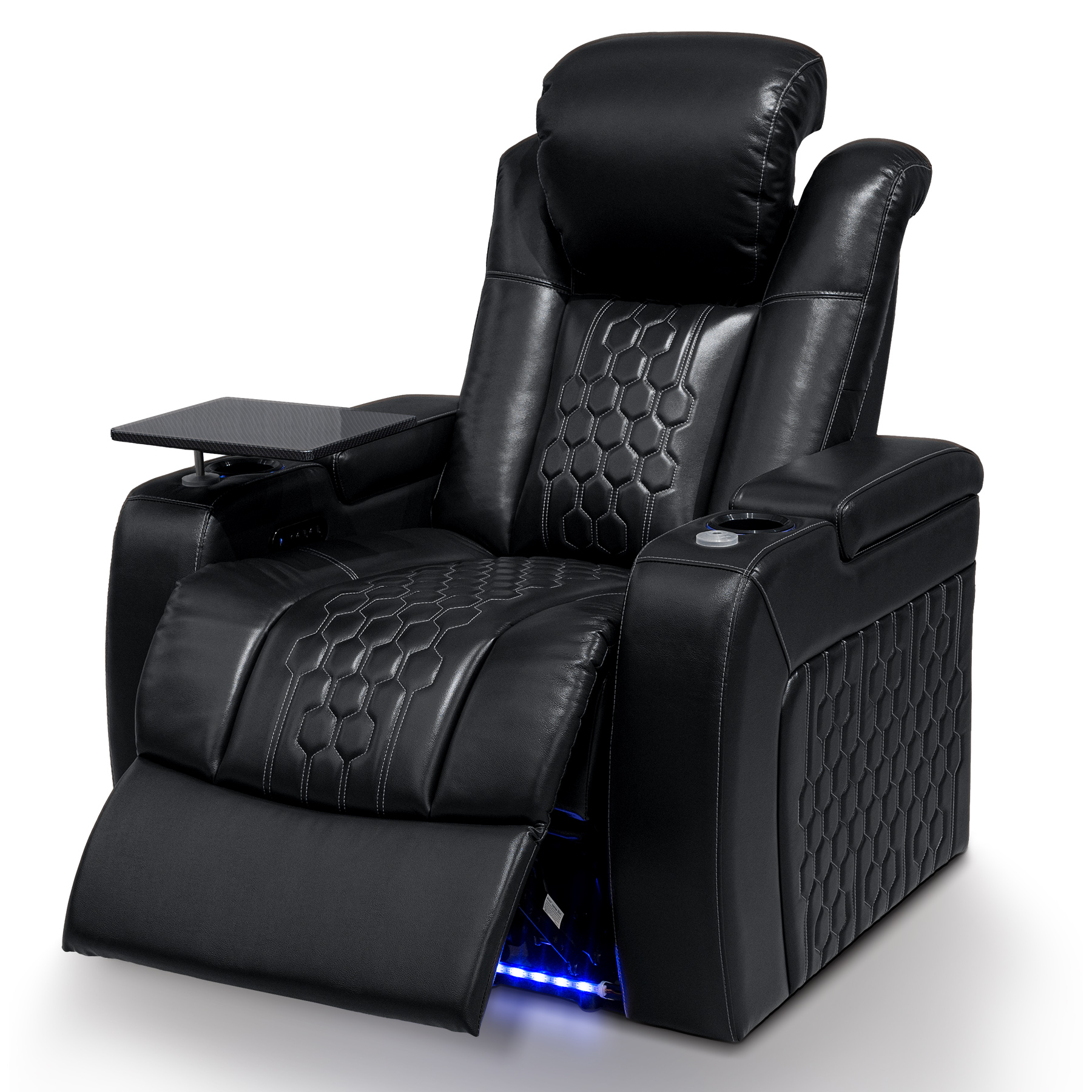 37.8"Power Recliner 1 PC Made WithTop-Grain Nappa,Fully Adjustable Relaxation,Smart Charging,Dynamic RGB LED Lighting,BLACK - Image 2