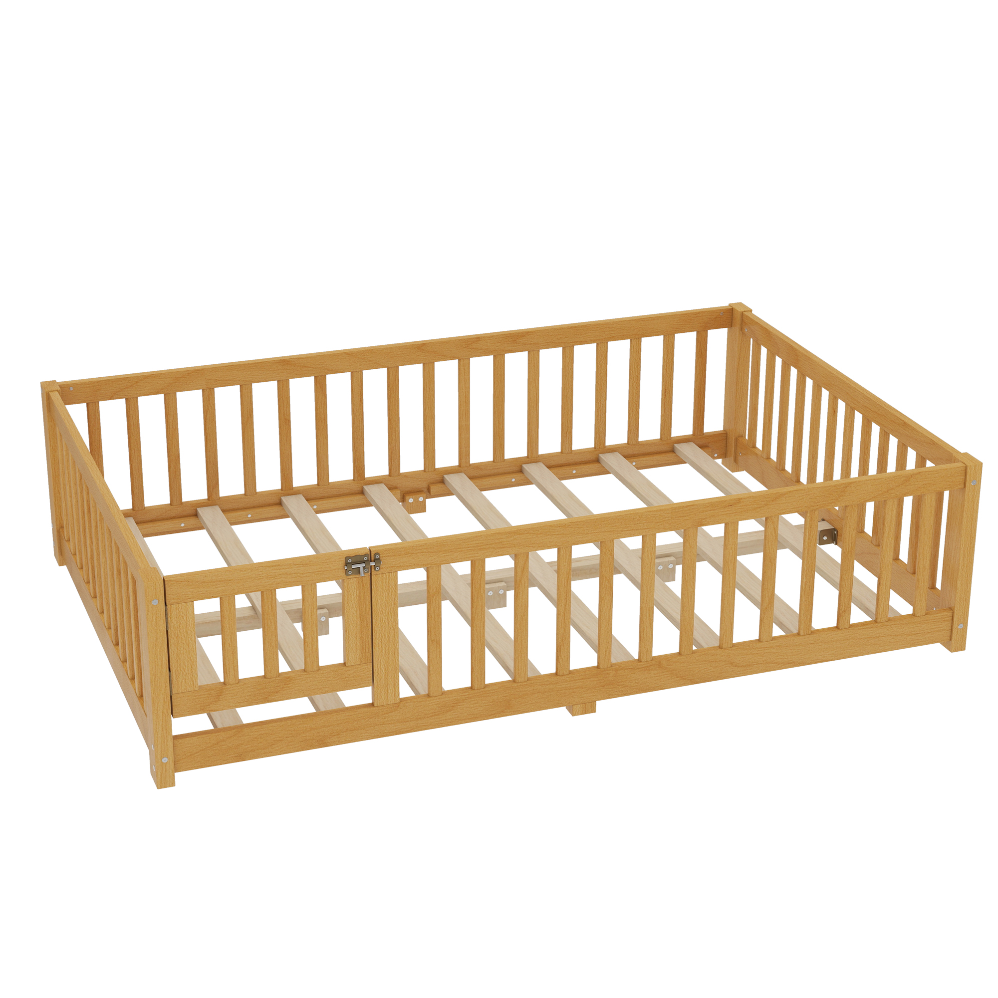 Full Size Bed Floor Bed with Safety Guardrails and Door for Kids, Natural(Old SKU: W1580P154627) - Image 5