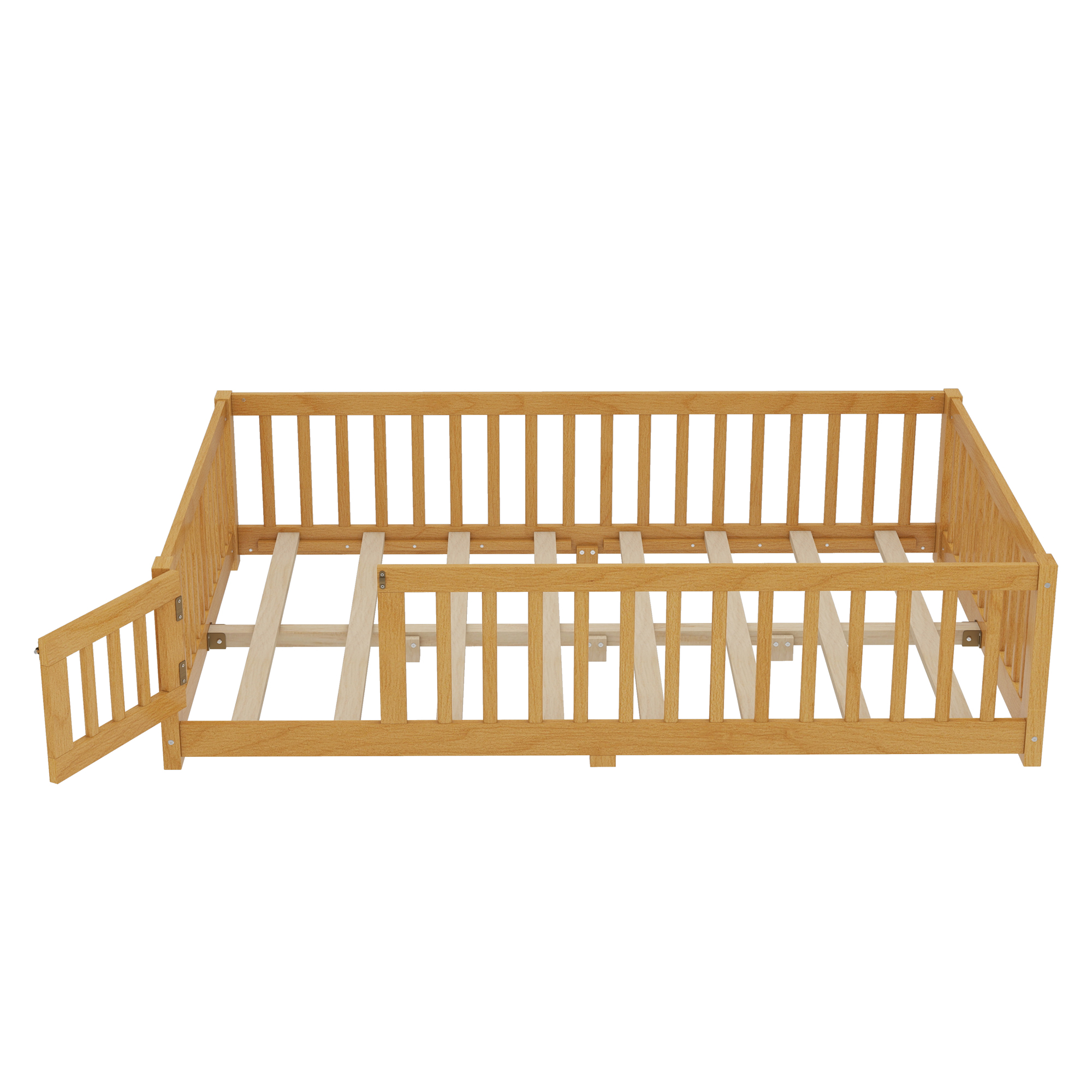 Full Size Bed Floor Bed with Safety Guardrails and Door for Kids, Natural(Old SKU: W1580P154627) - Image 6