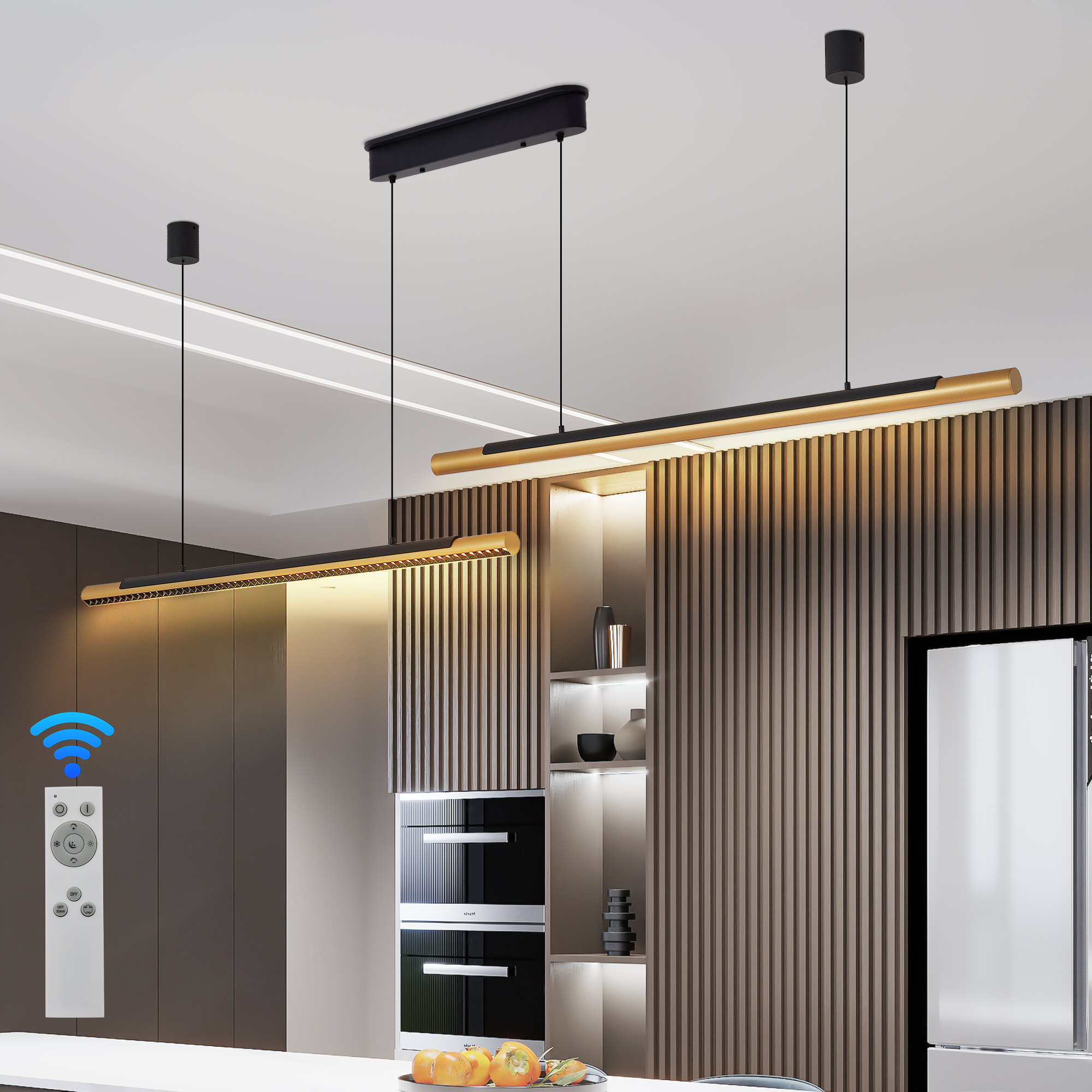 75-inch Modern Black and Gold LED Pendant Light, Adjustable Hanging Light for Dining Room, Kitchen, Living Room – Sleek Dual Tube Design - Image 2